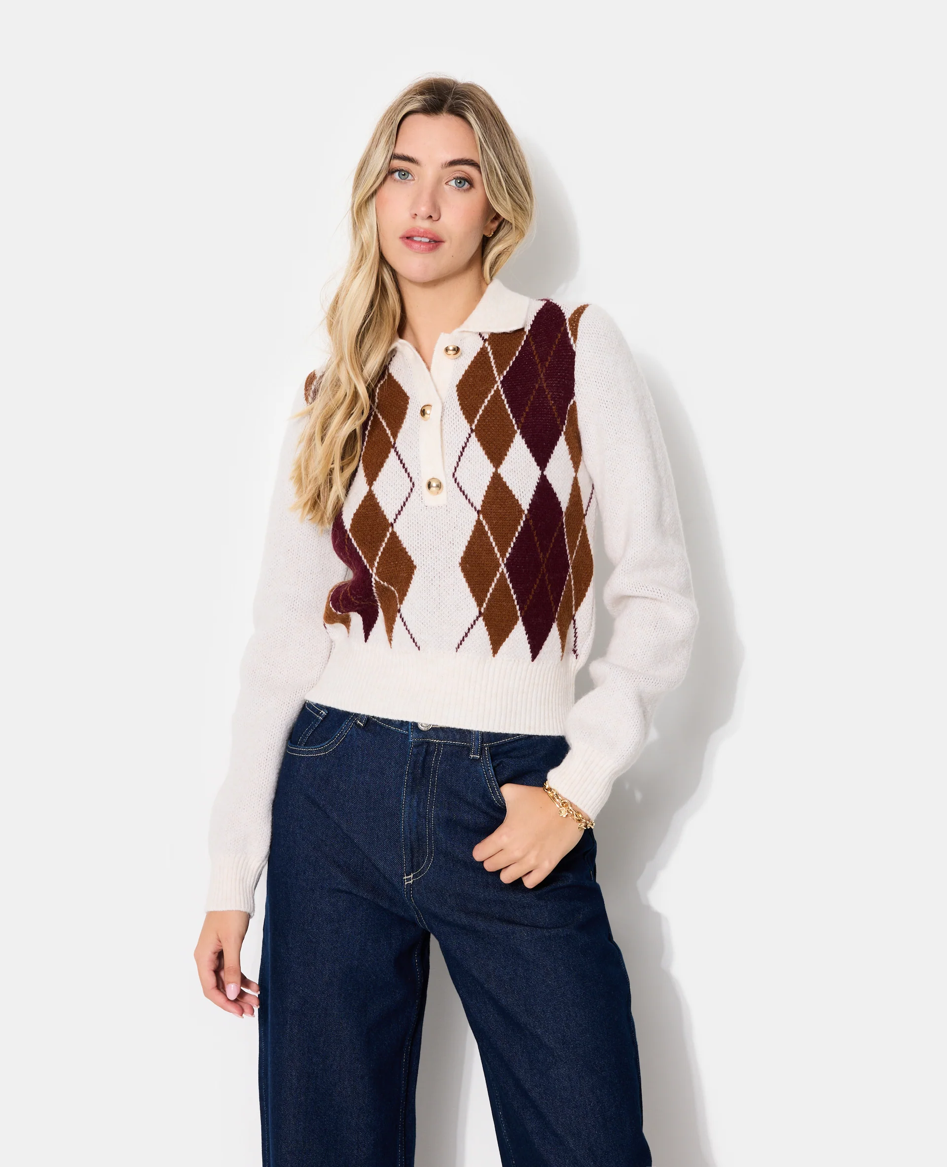 Pull col polo motif losanges - Image 7