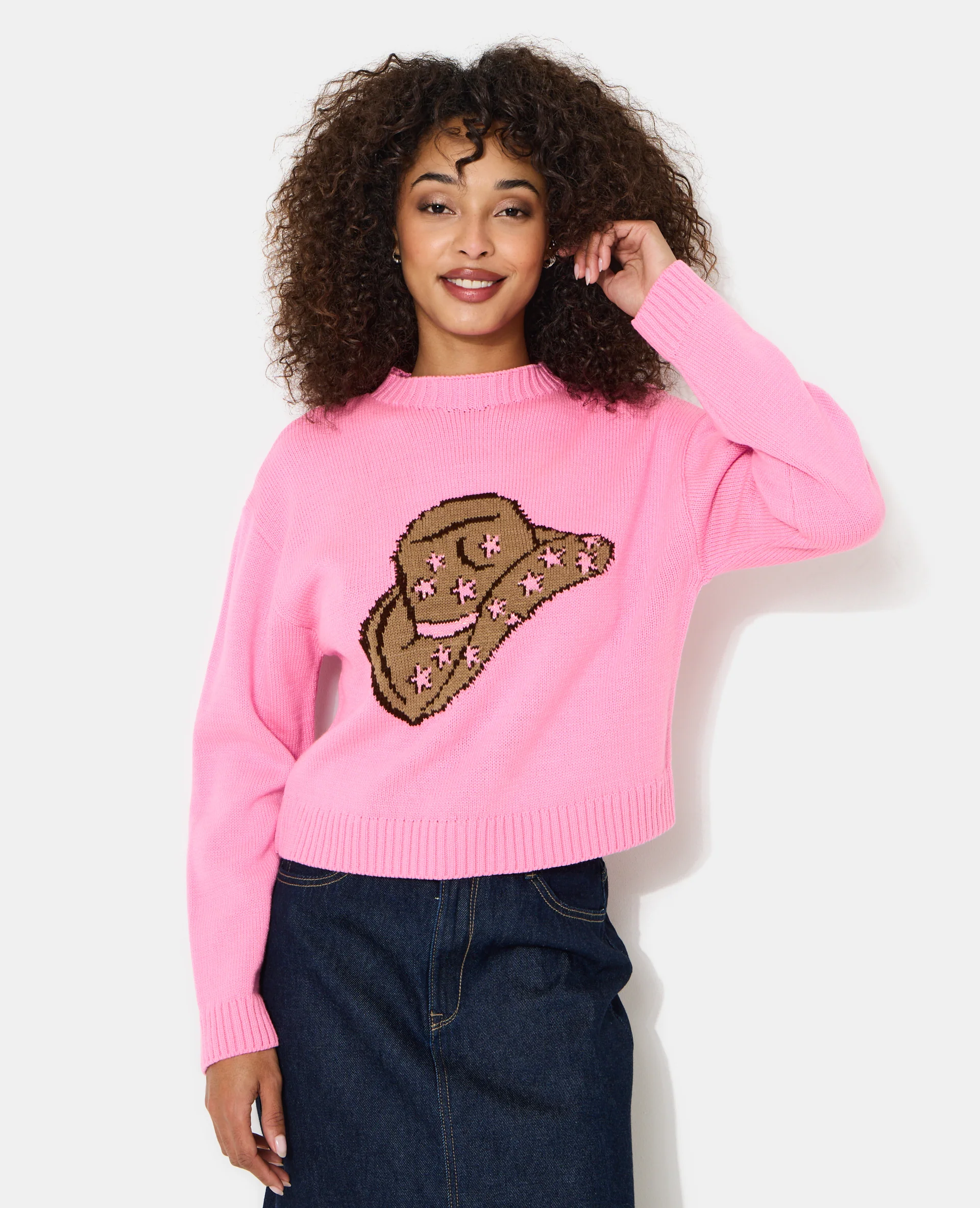 Pull col rond avec chapeau de cowboy