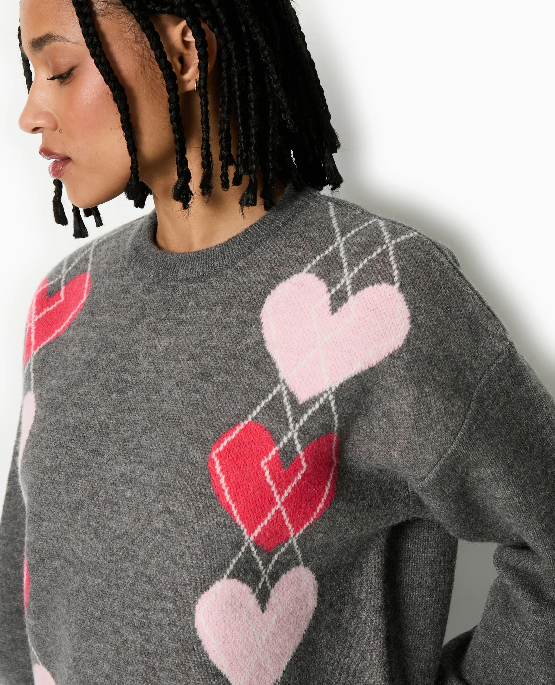 Pull col rond motif jacquard et cœurs - Image 2
