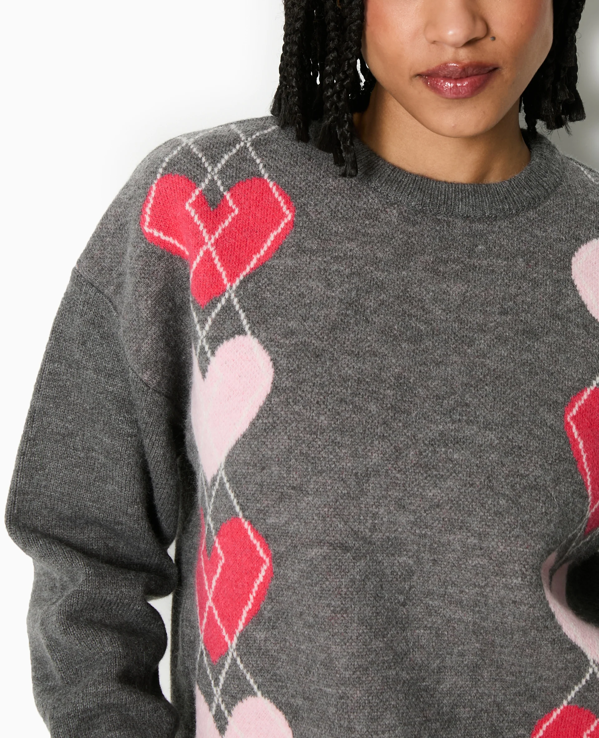 Pull col rond motif jacquard et cœurs - Image 3