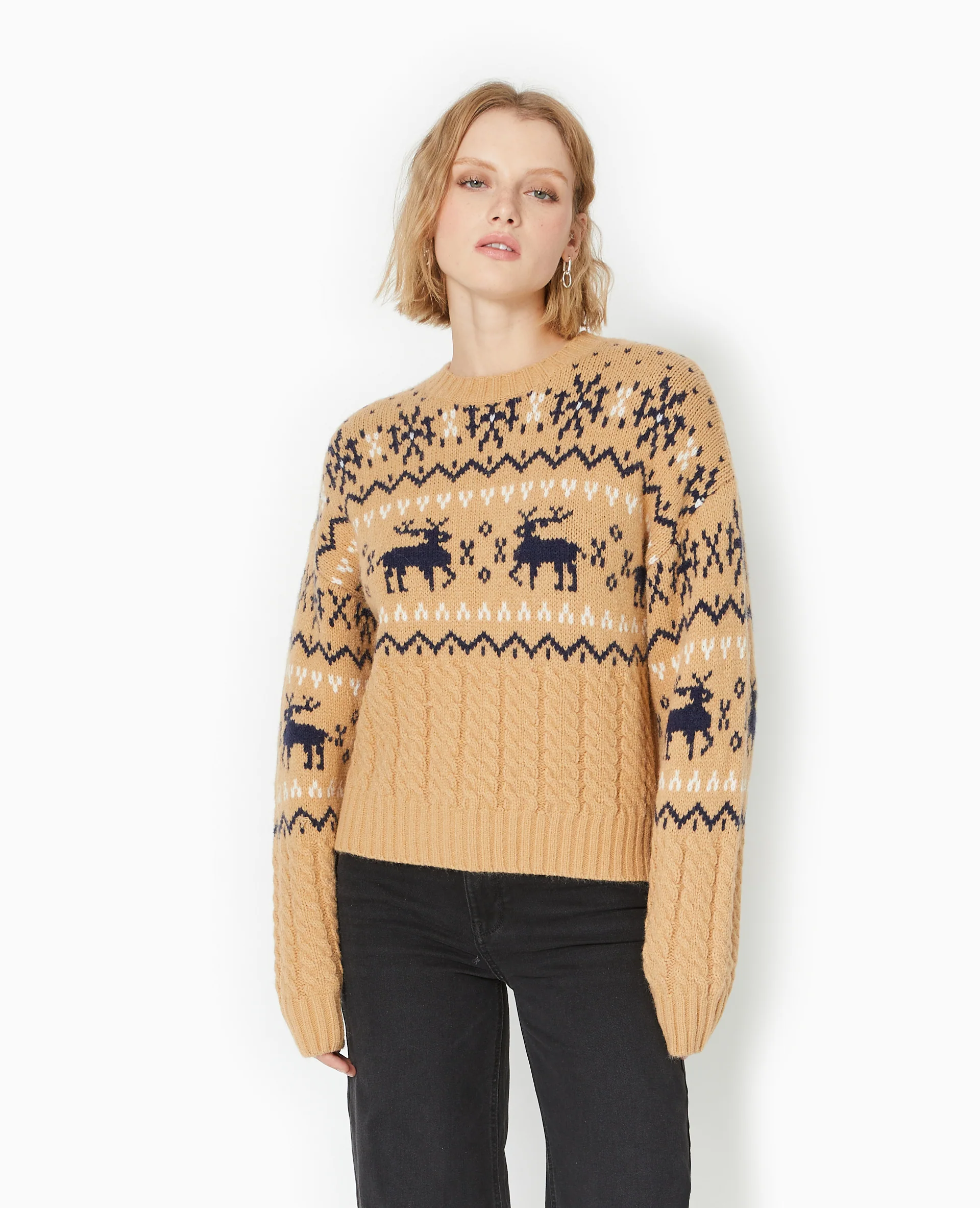 Pull de Noël jacquard avec torsades - Image 5