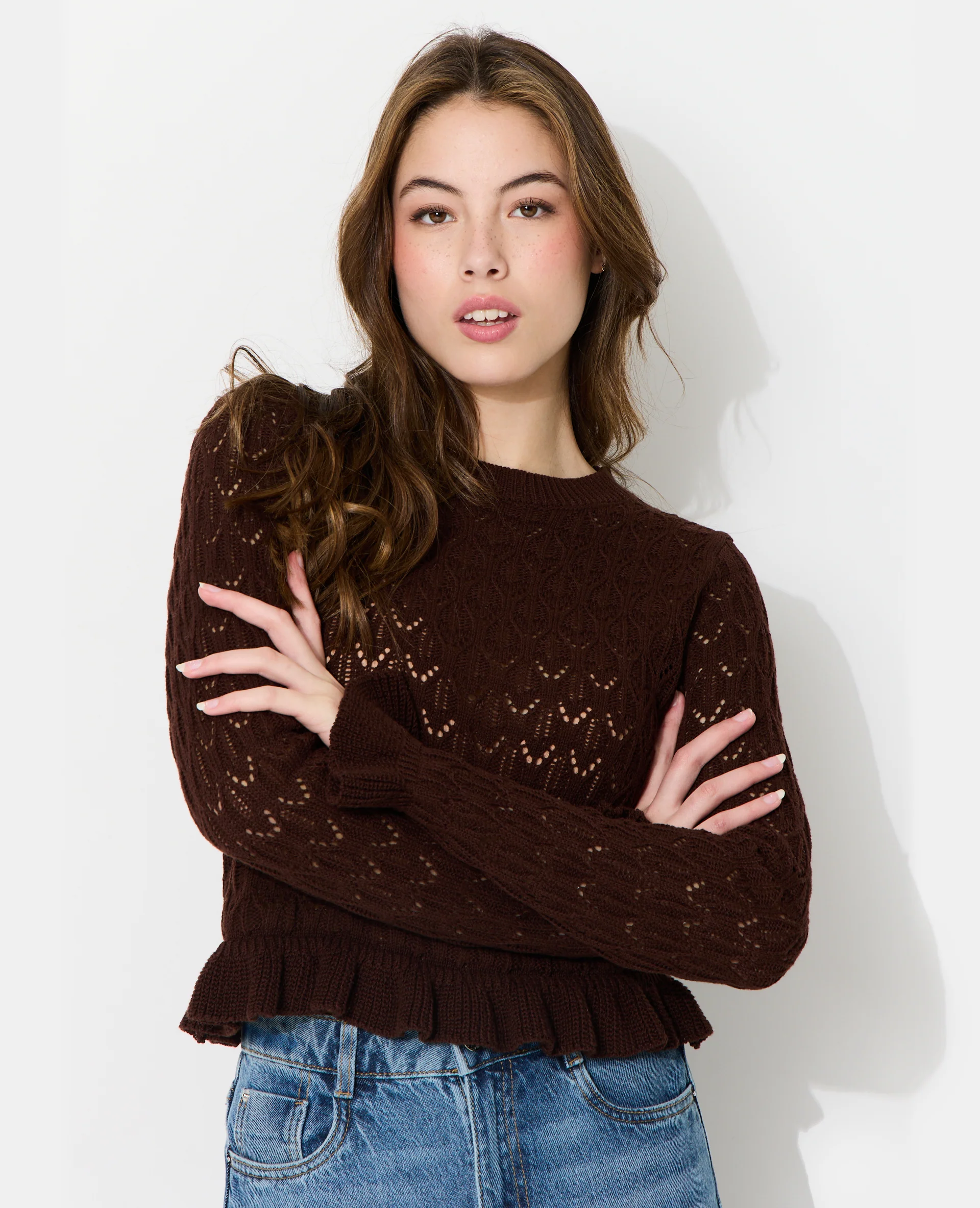 Pull en maille ajourée avec petits volants - Image 2