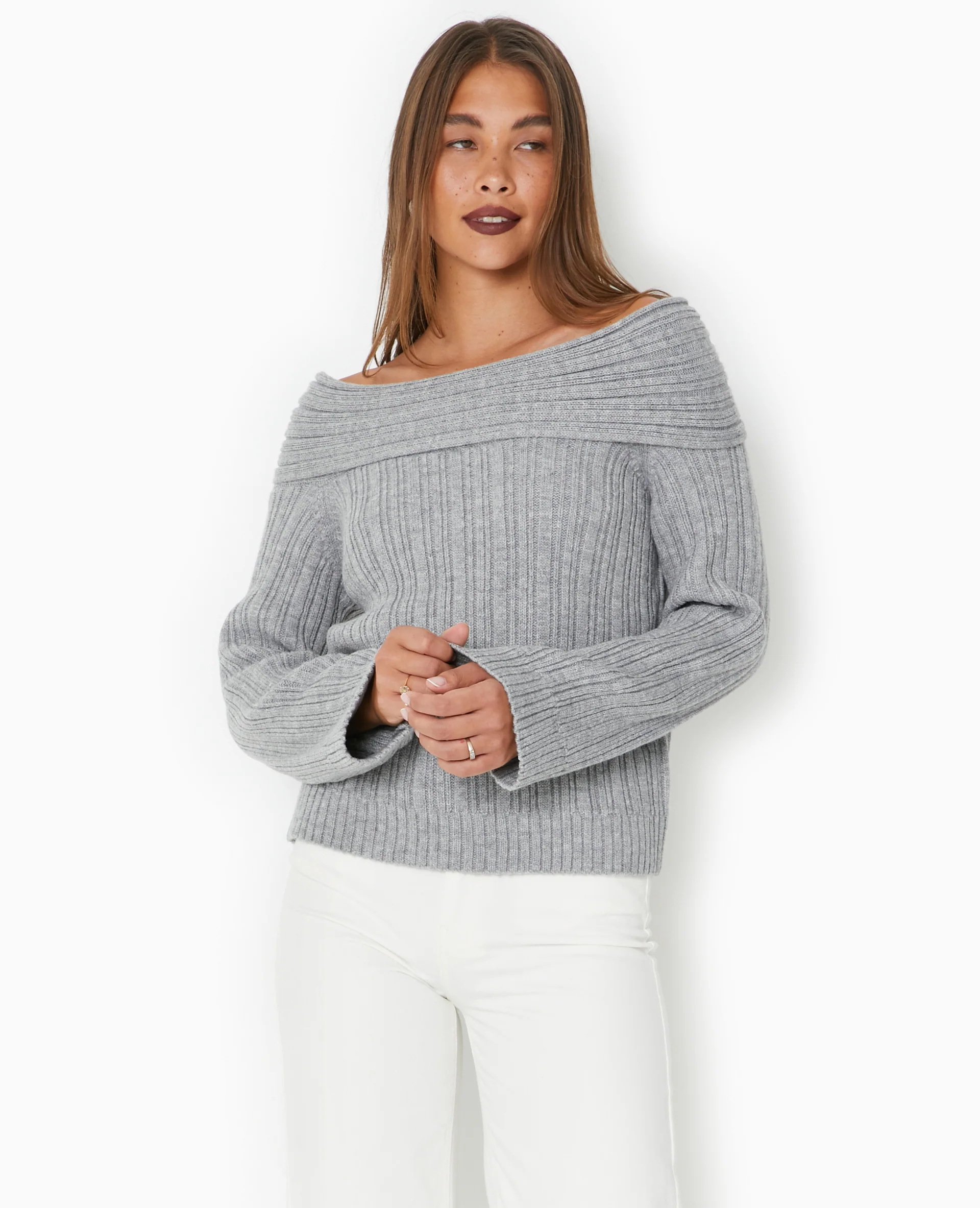 Pull en maille côtelée avec encolure Bardot - Image 5