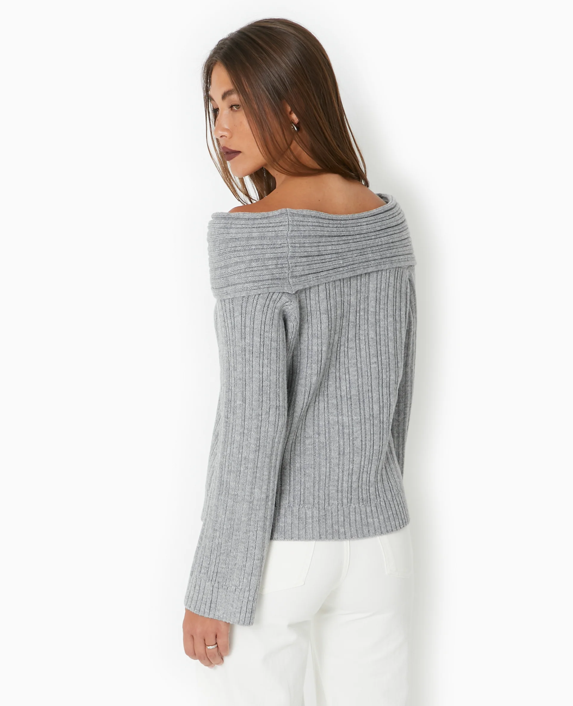 Pull en maille côtelée avec encolure Bardot - Image 6