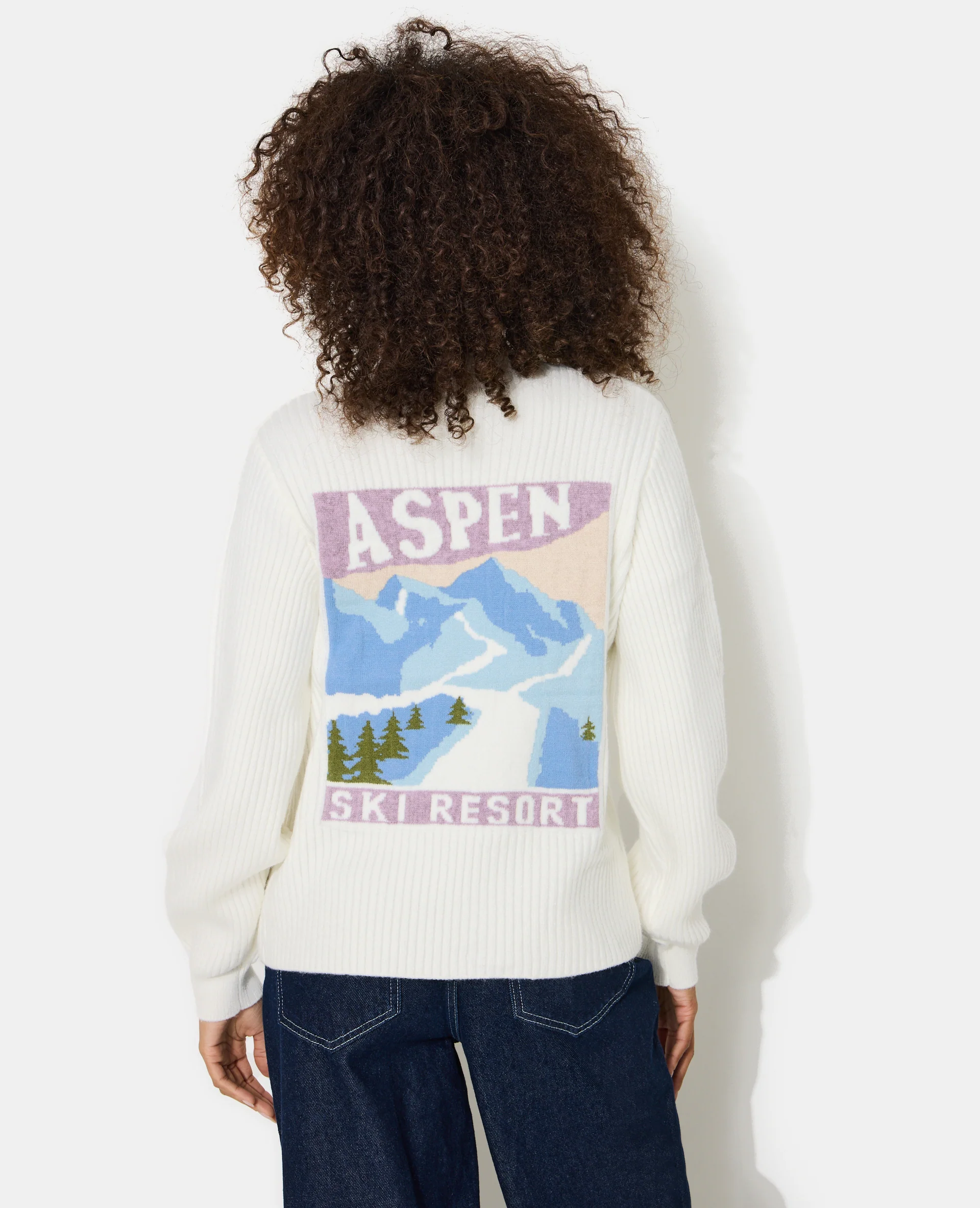 Pull en maille côtelée avec jacquard dos