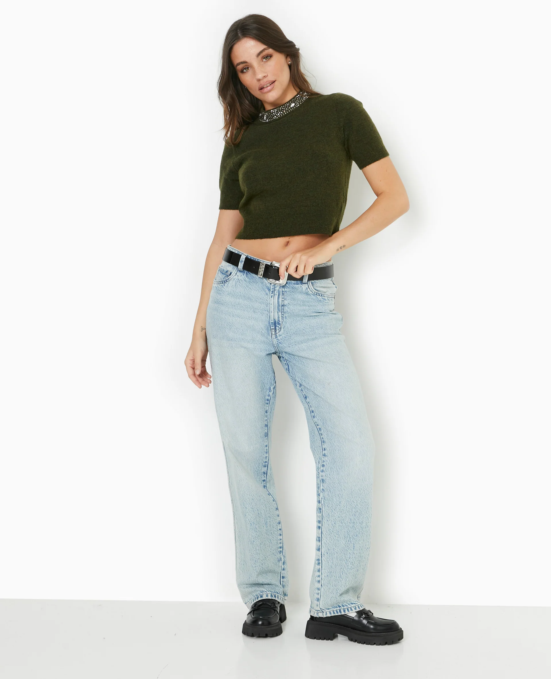 Pull manches courtes avec brillants - Image 3