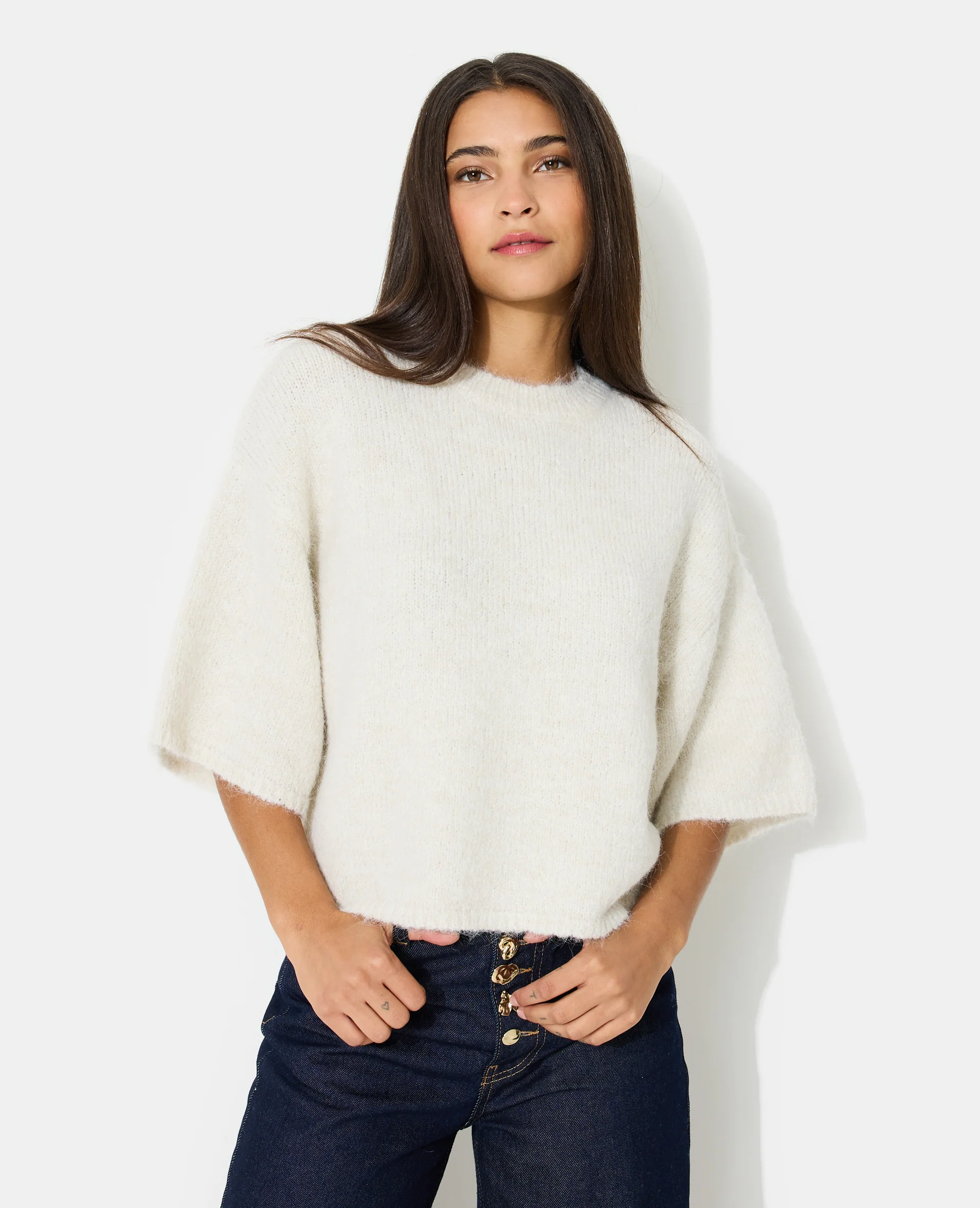 Pull manches courtes avec laine - Image 5