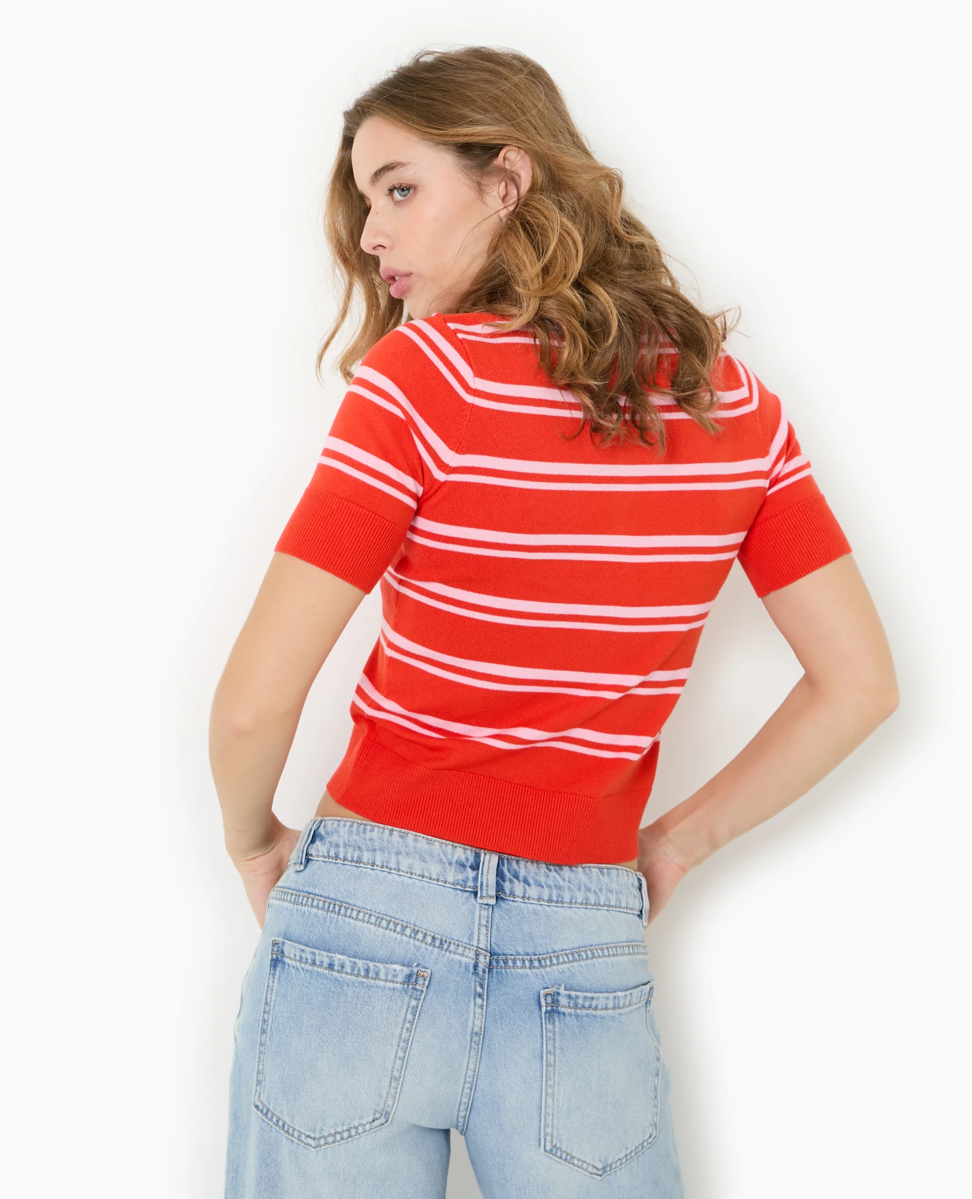Pull manches courtes col polo motif rayures - Image 6