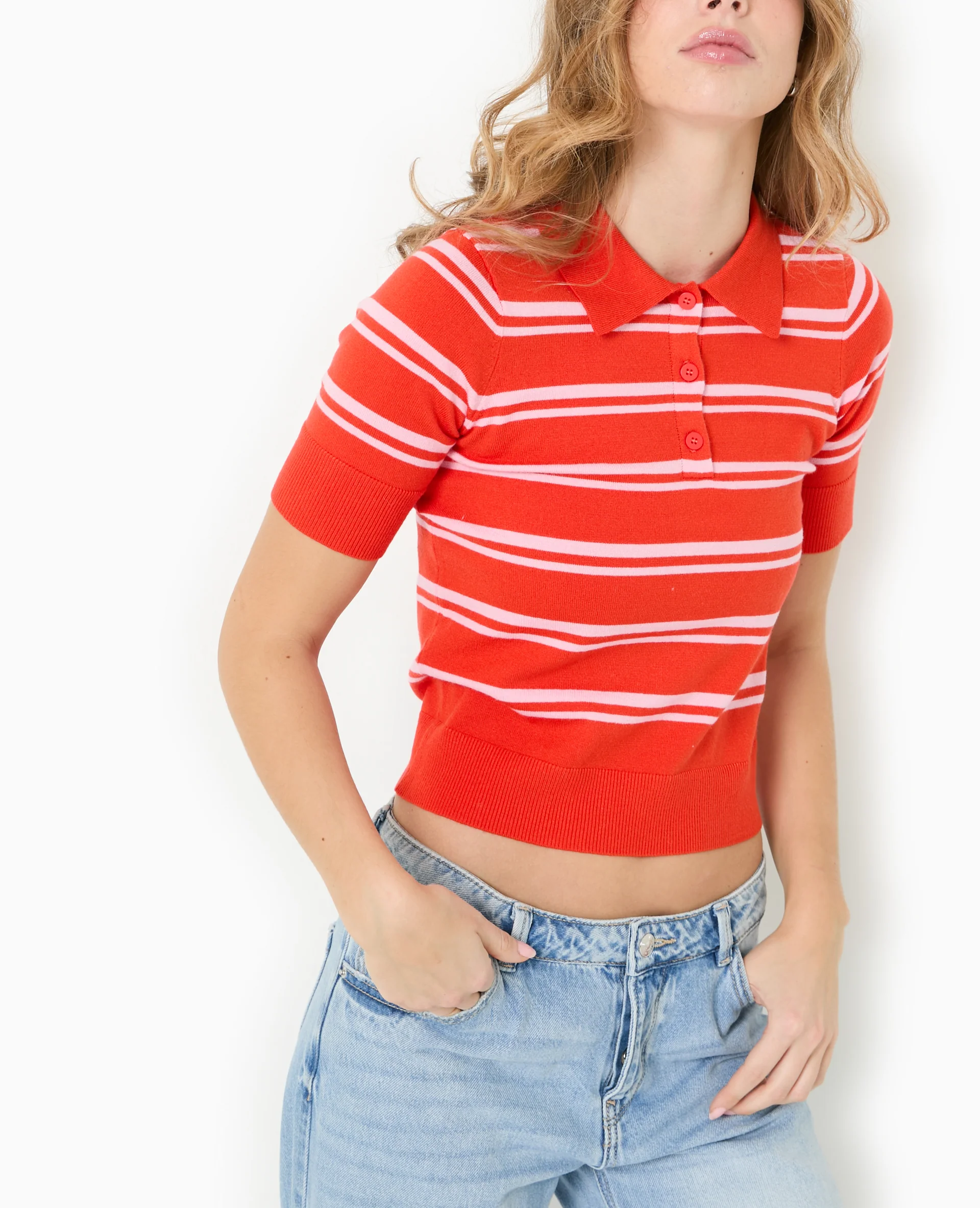 Pull manches courtes col polo motif rayures - Image 7