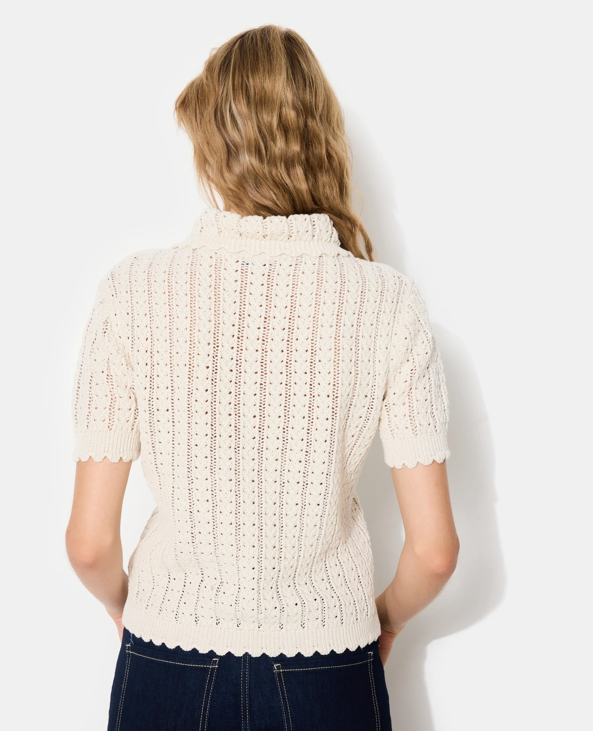Pull manches courtes maille fantaisie et ajourée - Image 6