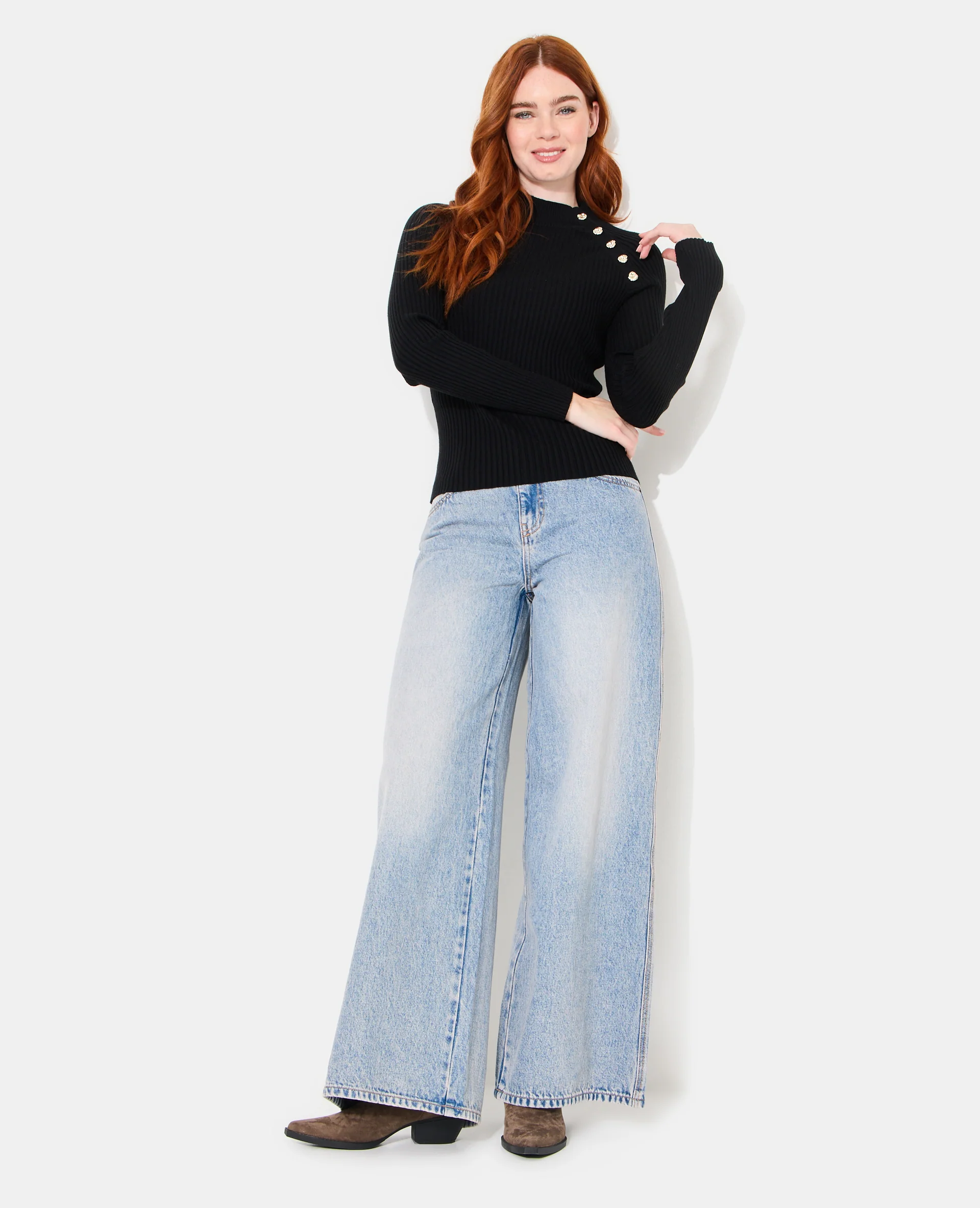 Pull moulant en maille côtelée avec boutons - Image 3
