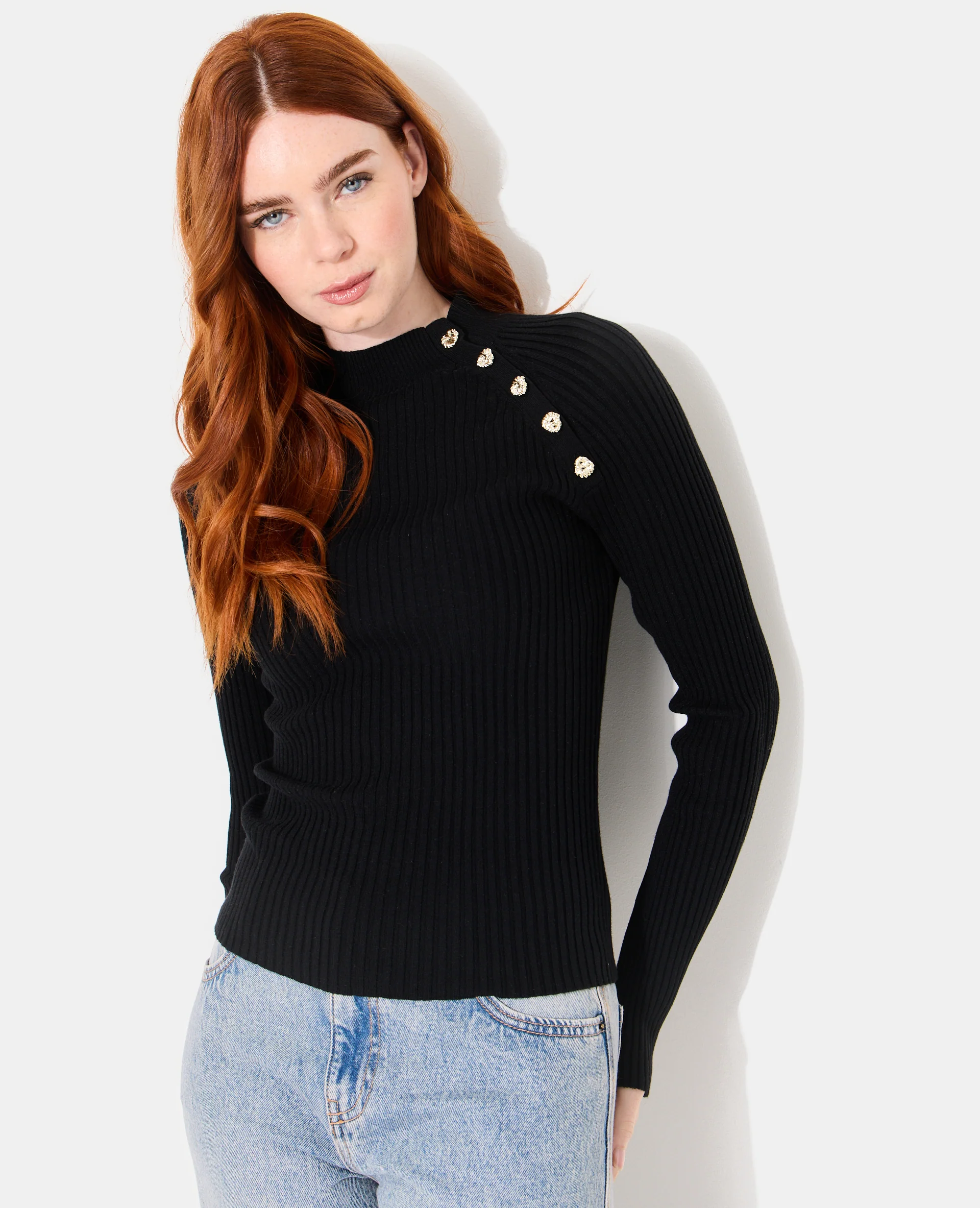 Pull moulant en maille côtelée avec boutons - Image 5