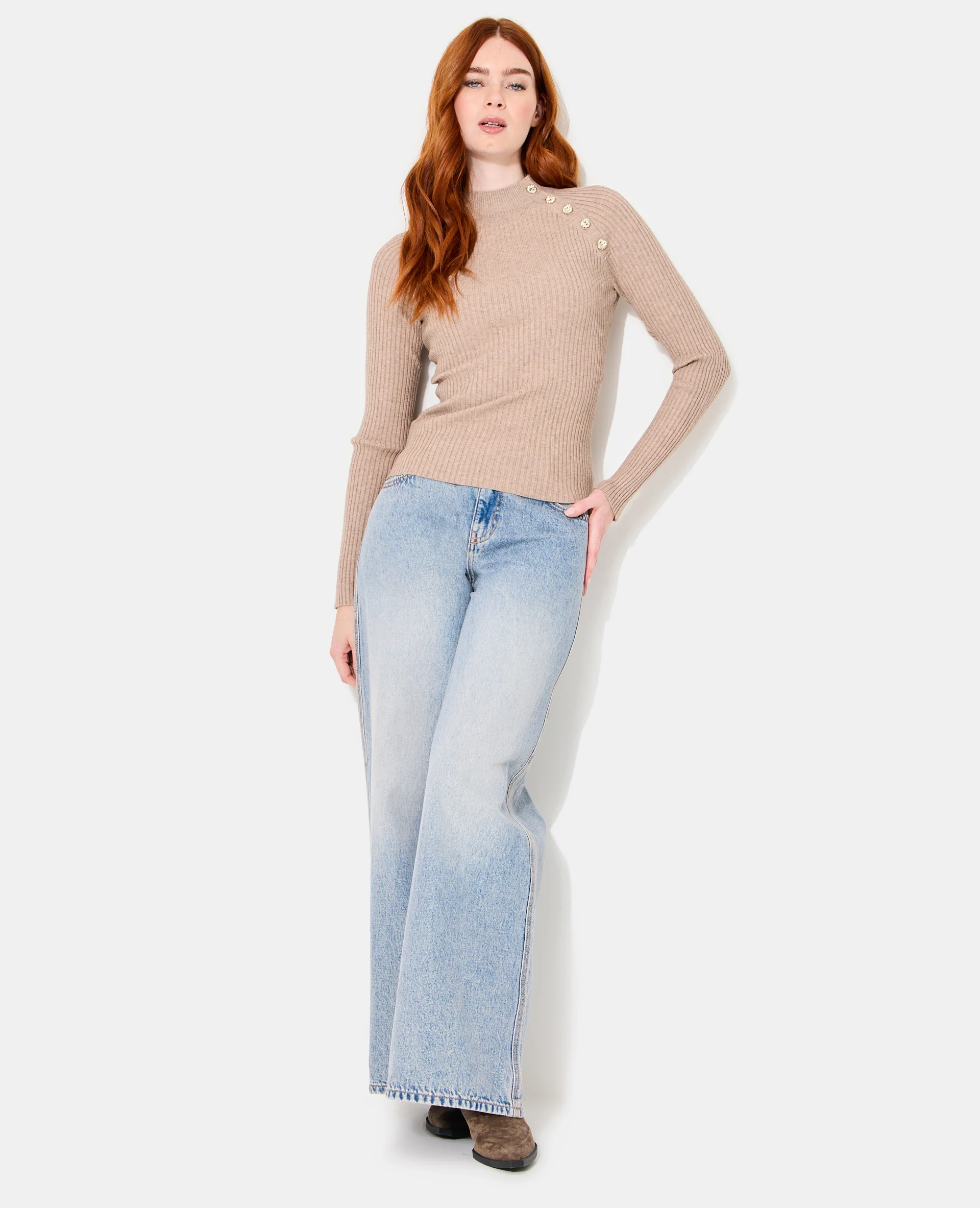 Pull moulant en maille côtelée avec boutons - Image 3