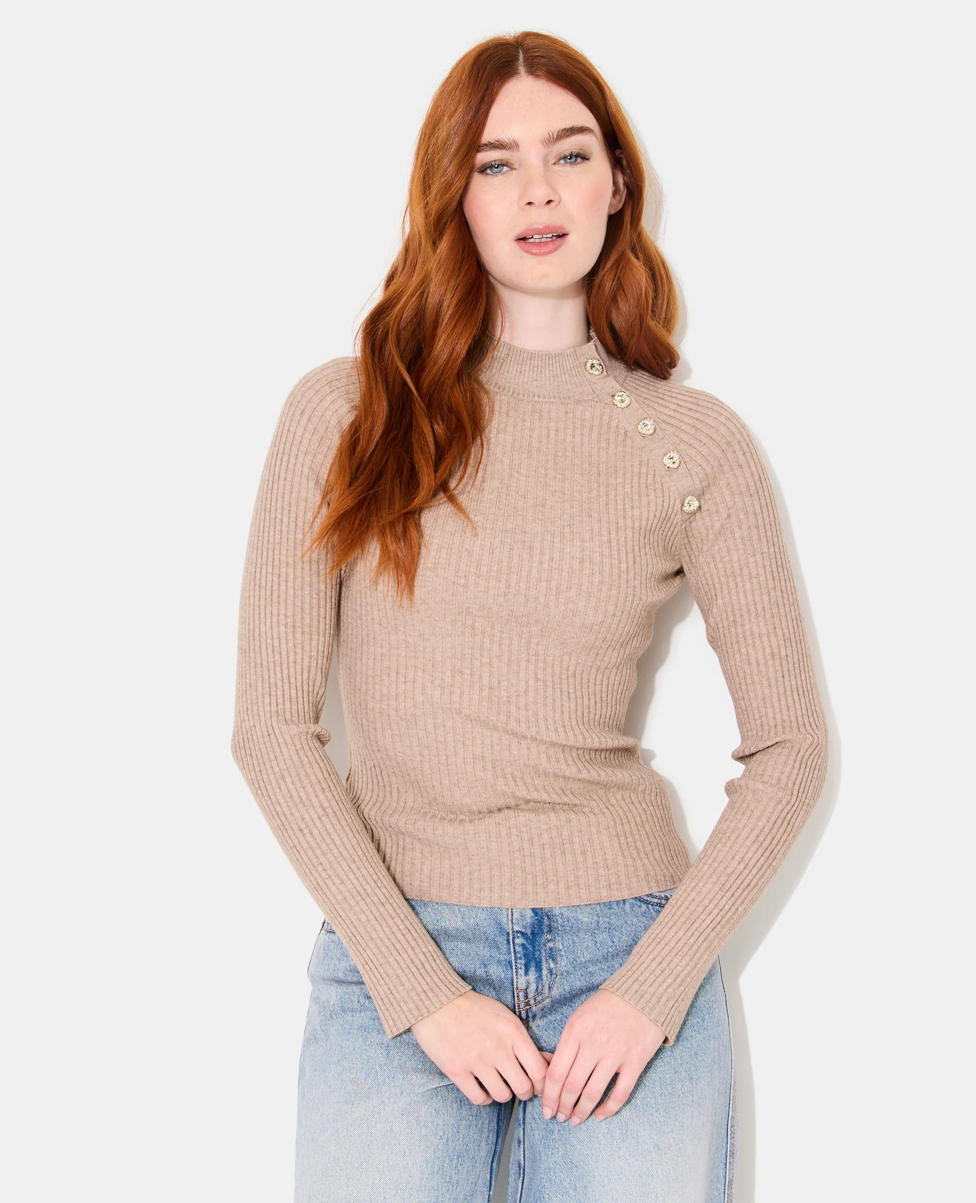 Pull moulant en maille côtelée avec boutons - Image 5