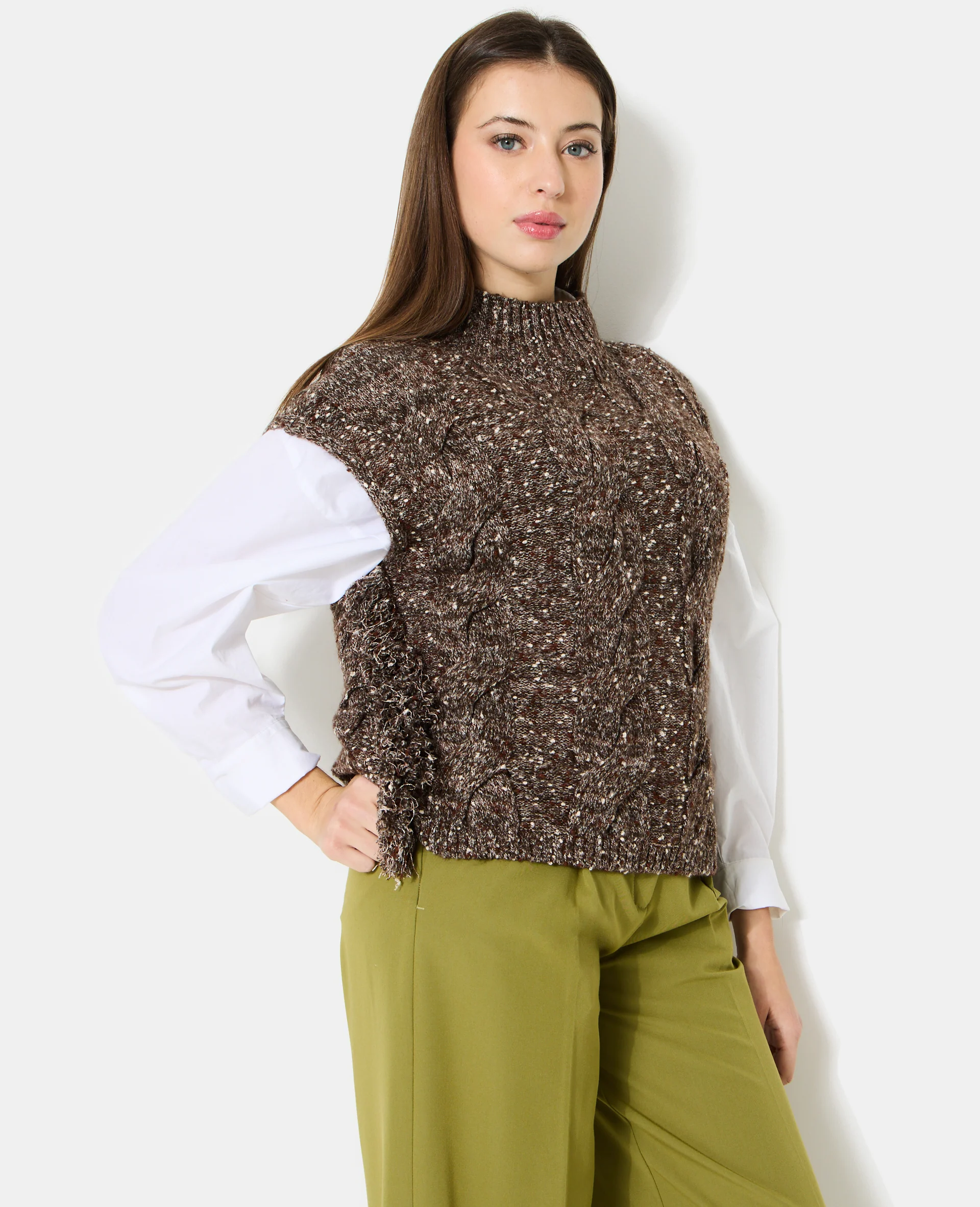 Pull sans manches avec maille torsadée