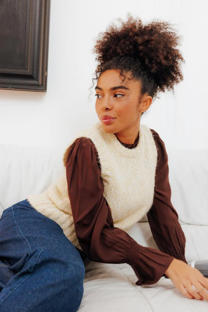 Pull sans manches en maille moulinée