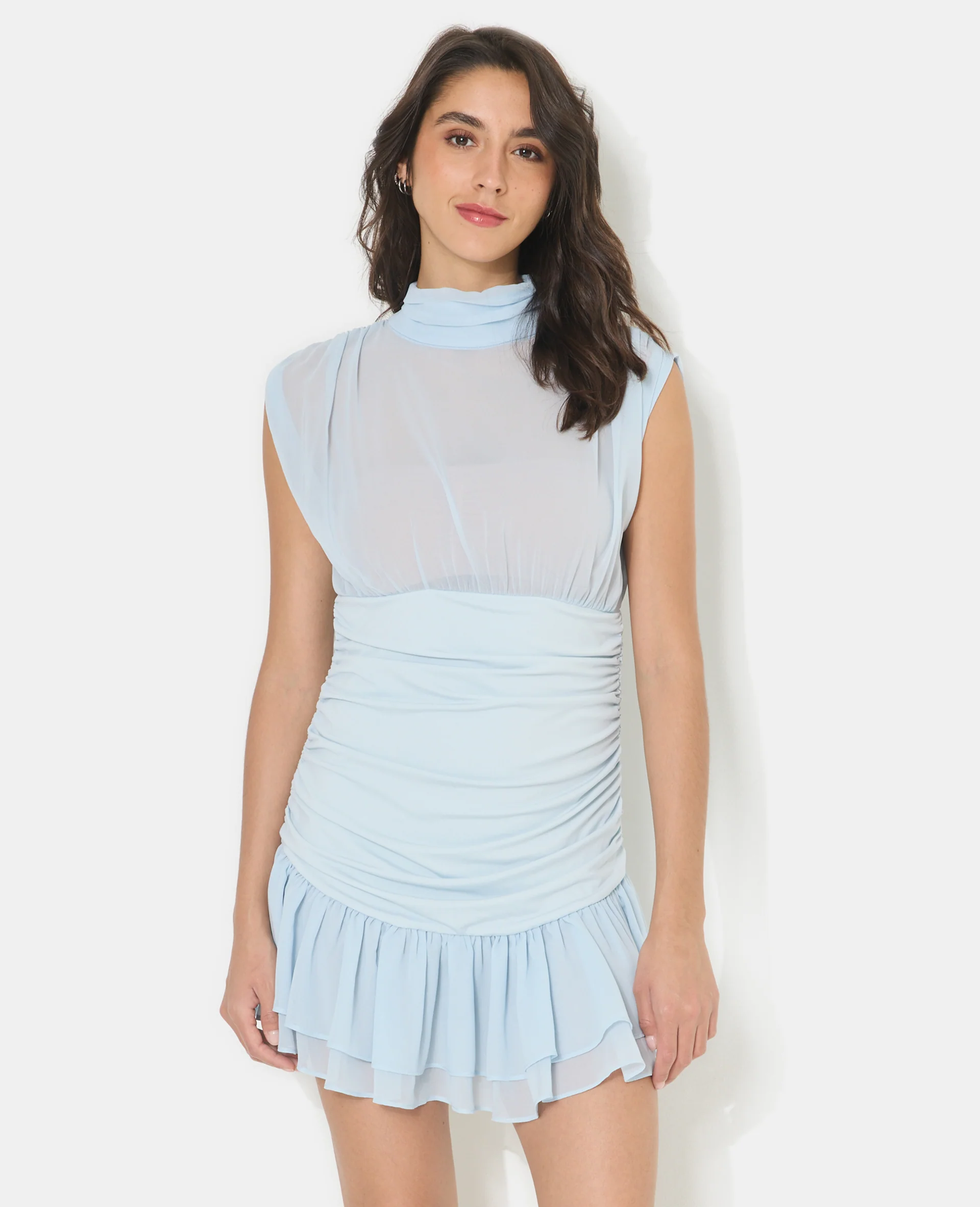 Robe courte avec fronces et volants - Image 5