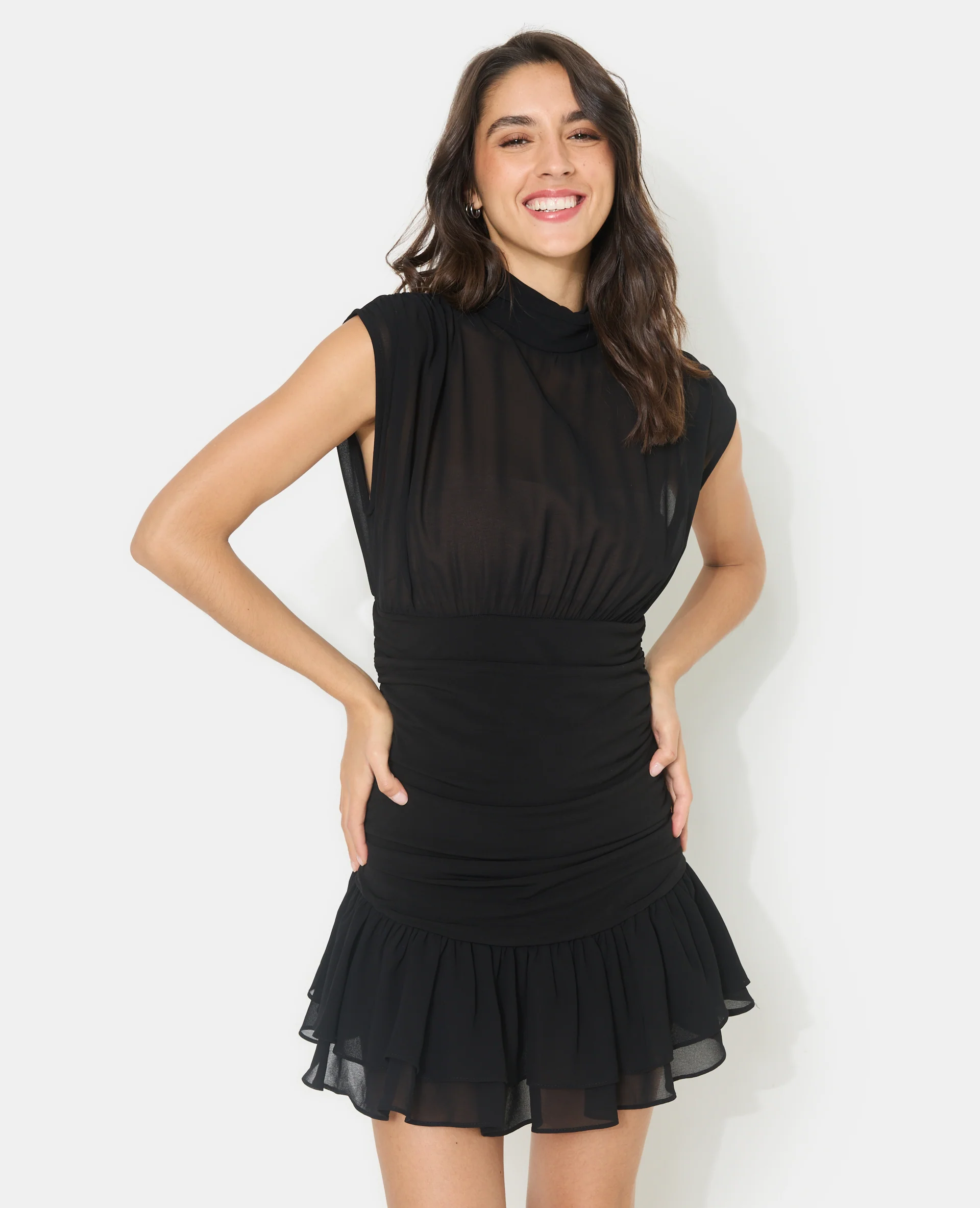 Robe courte avec fronces et volants - Image 3