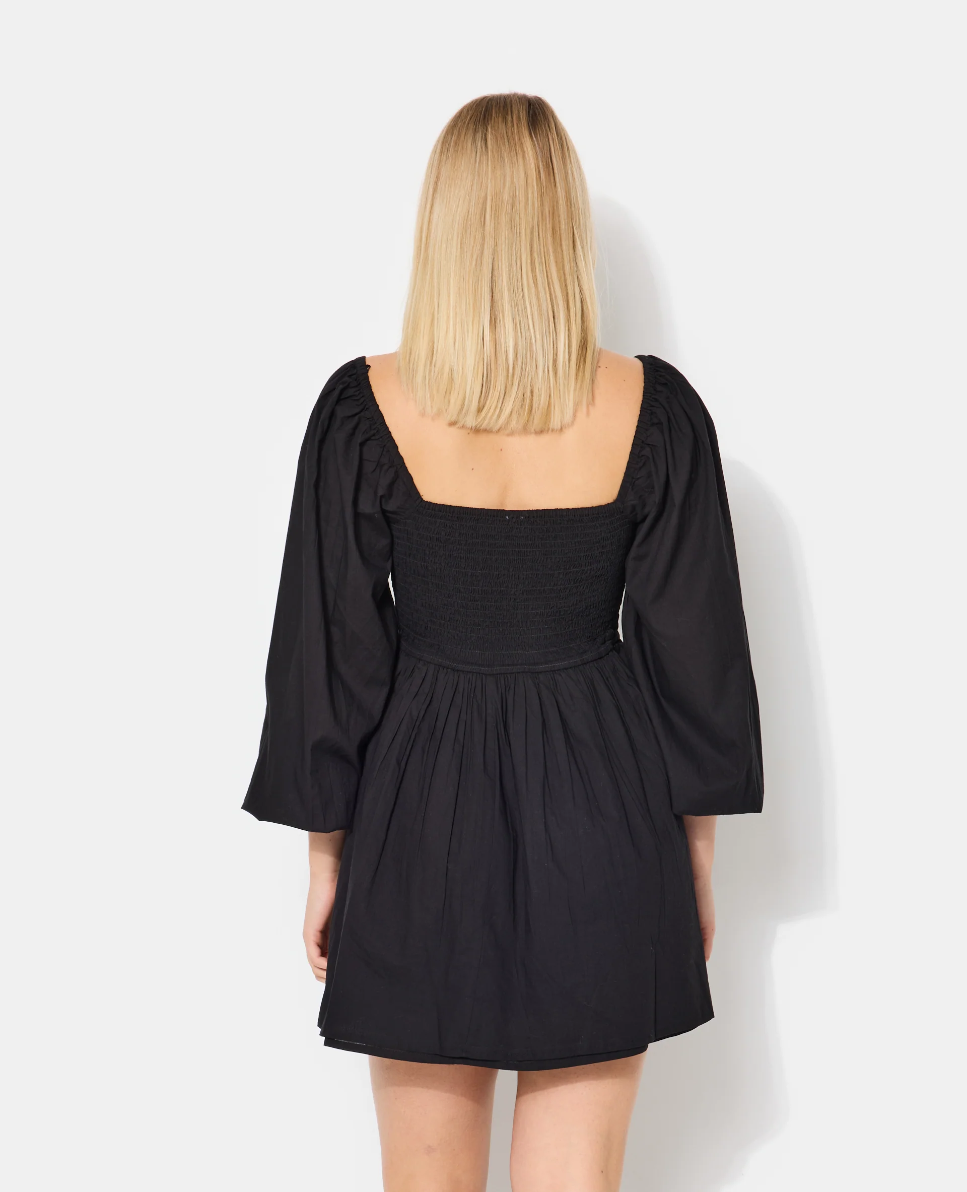 Robe courte en popeline avec manches ballons - Image 6