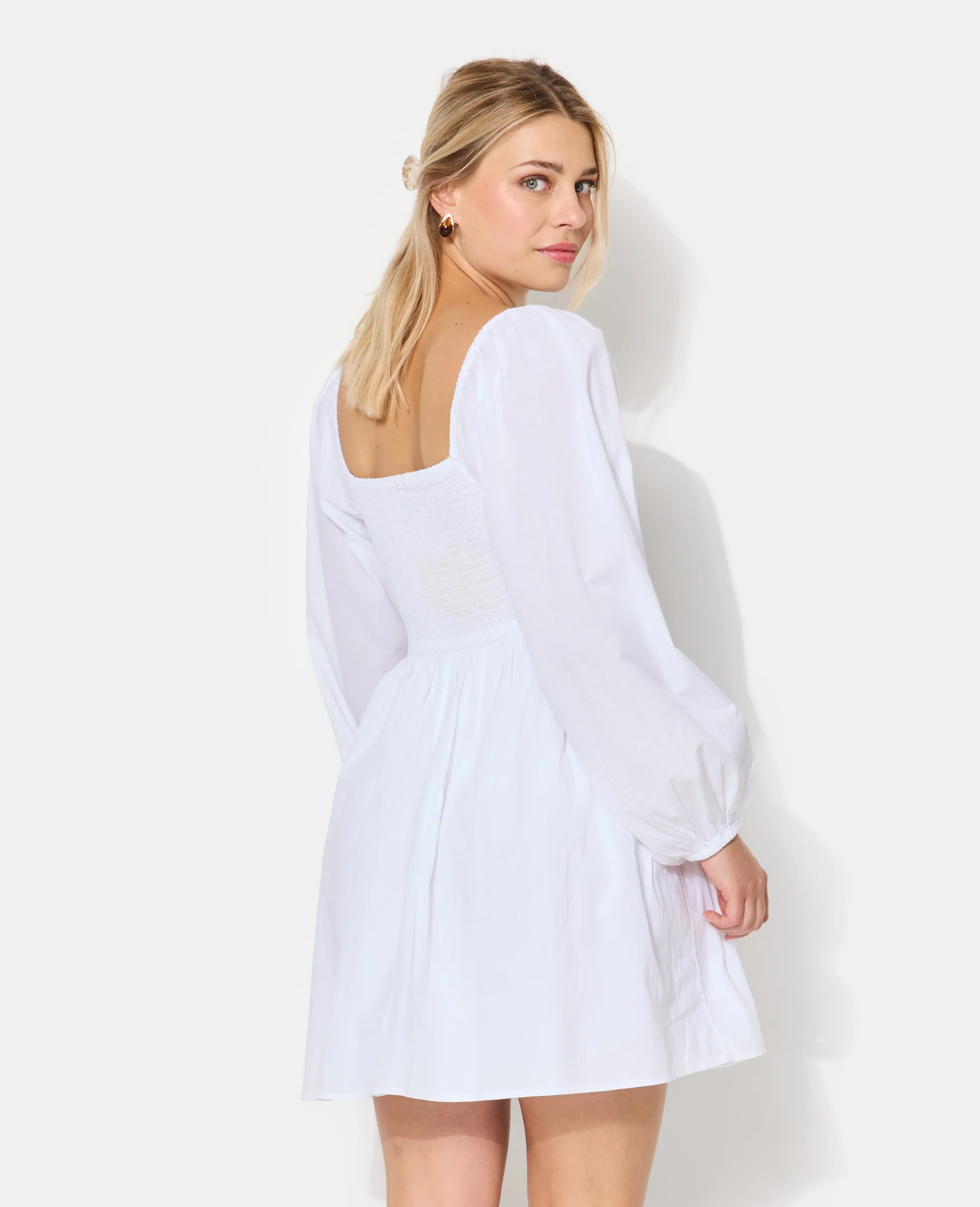 Robe courte en popeline avec manches ballons - Image 3