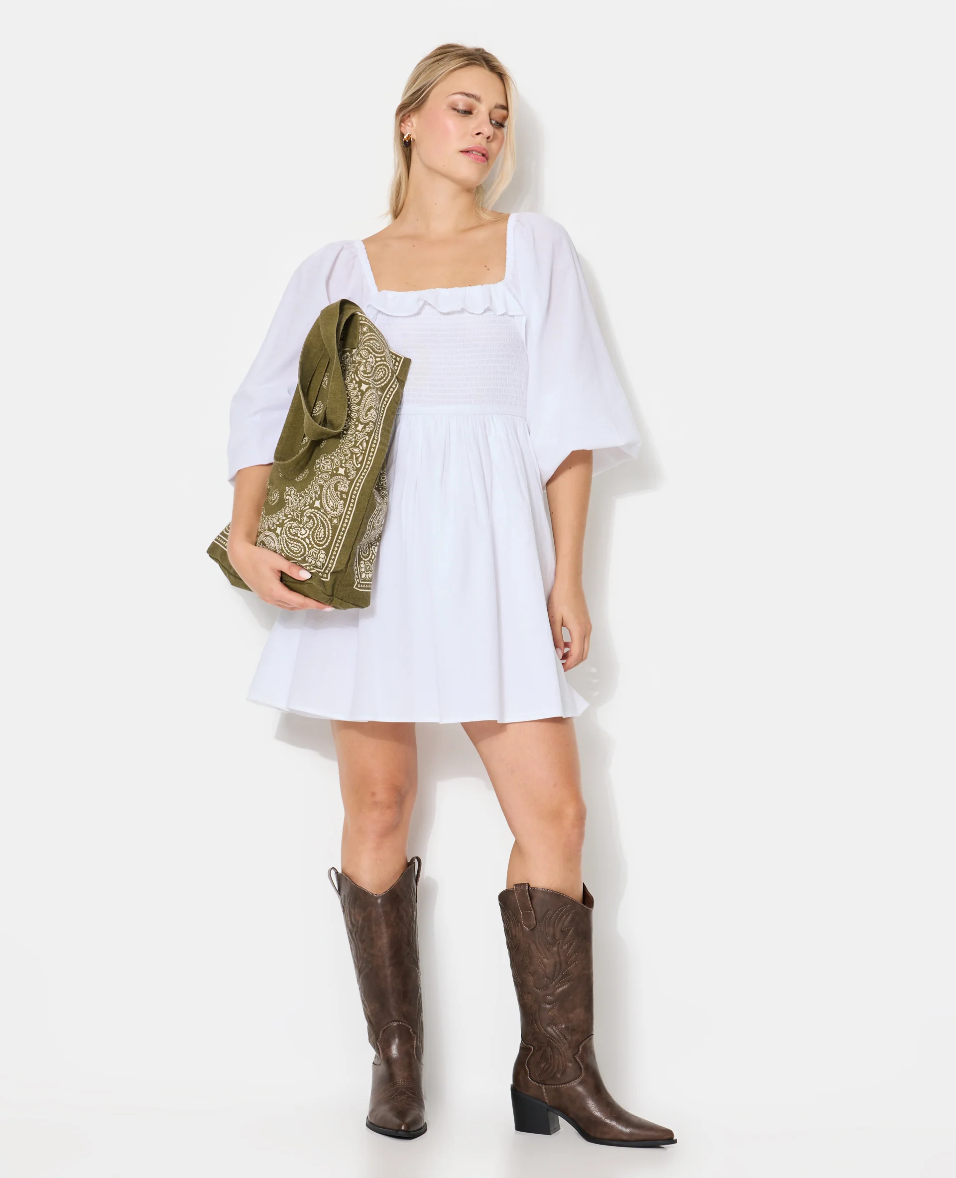 Robe courte en popeline avec manches ballons - Image 5