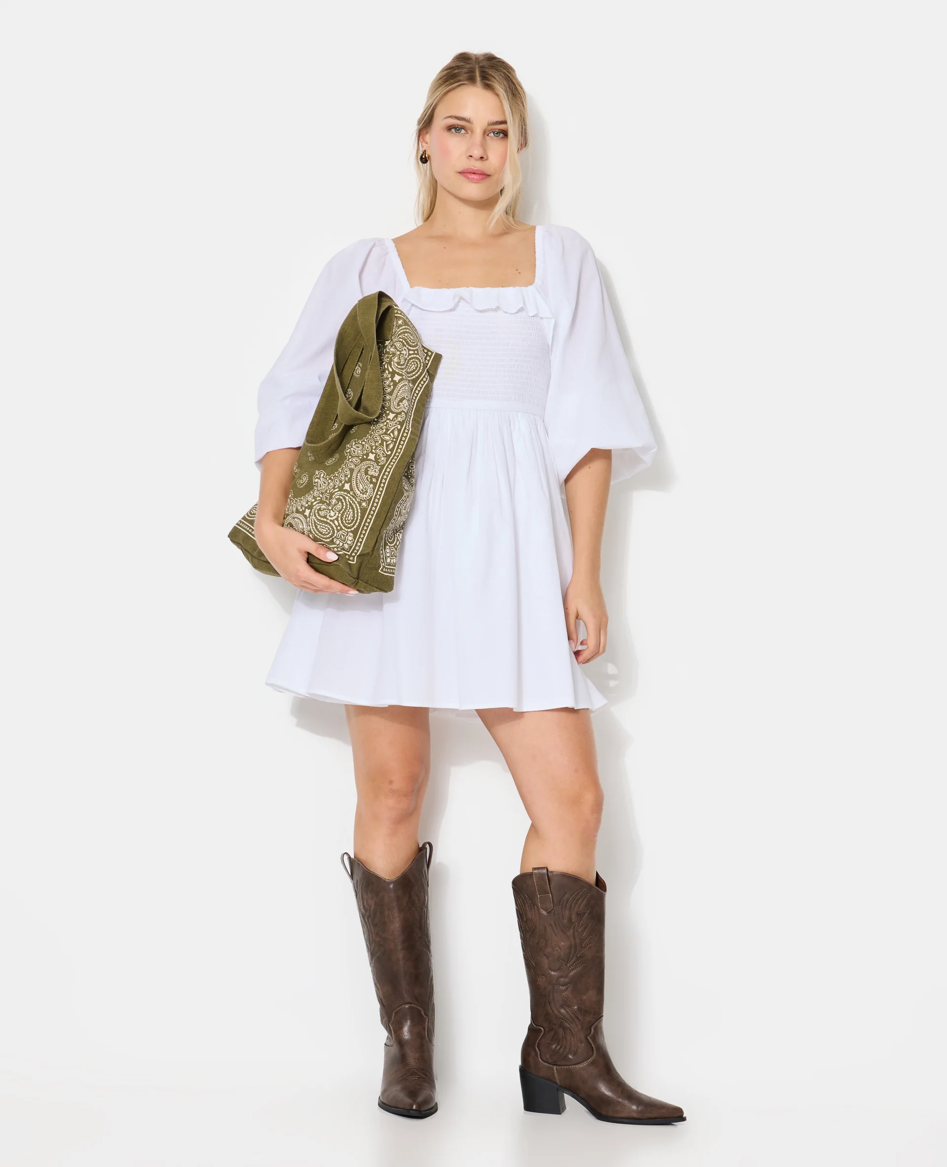 Robe courte en popeline avec manches ballons - Image 7