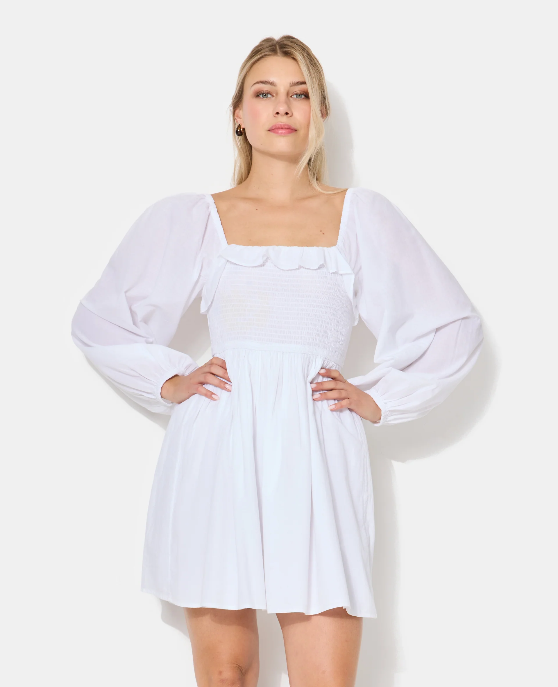 Robe courte en popeline avec manches ballons - Image 8