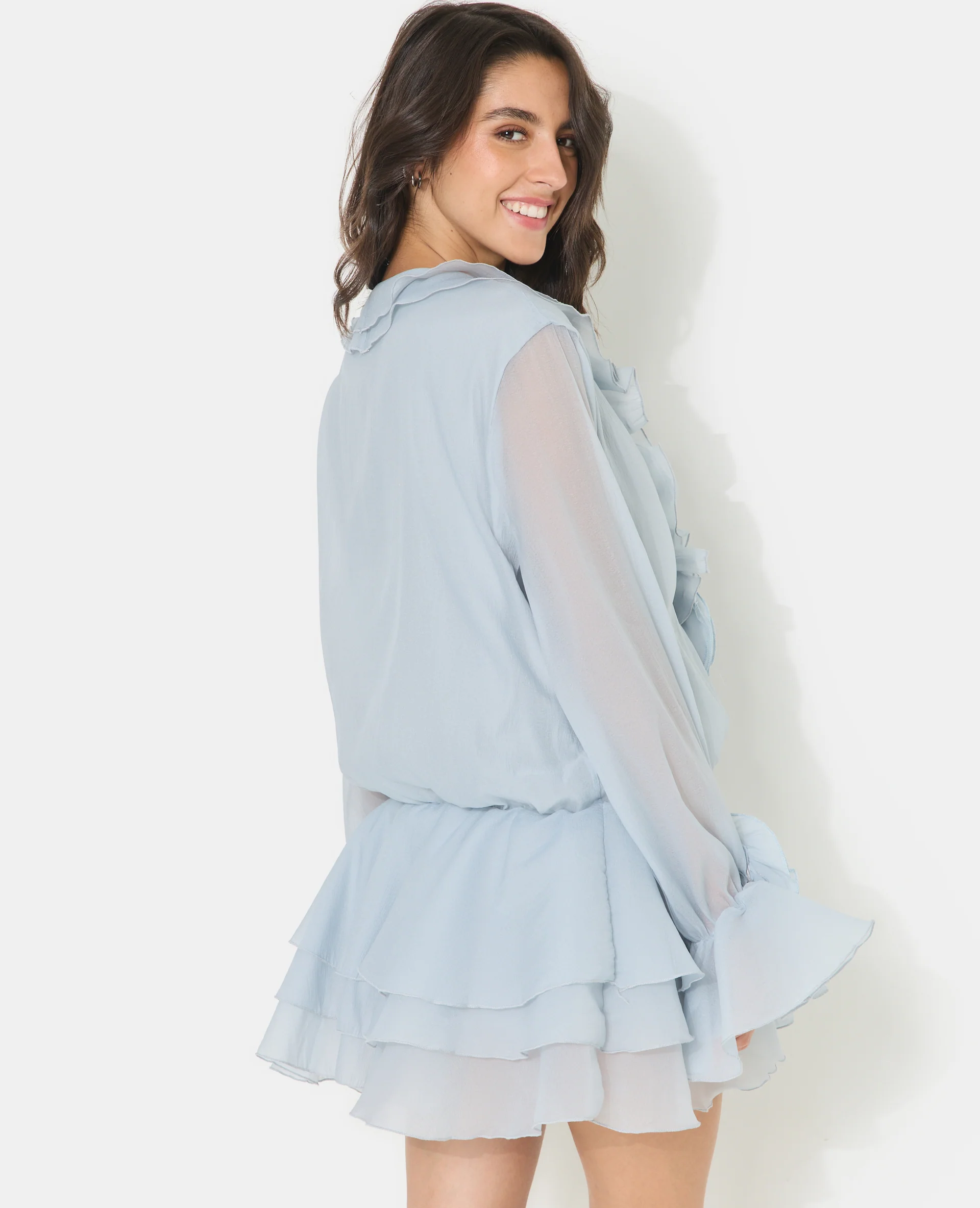 Robe courte en voile avec volants et fleurs - Image 6