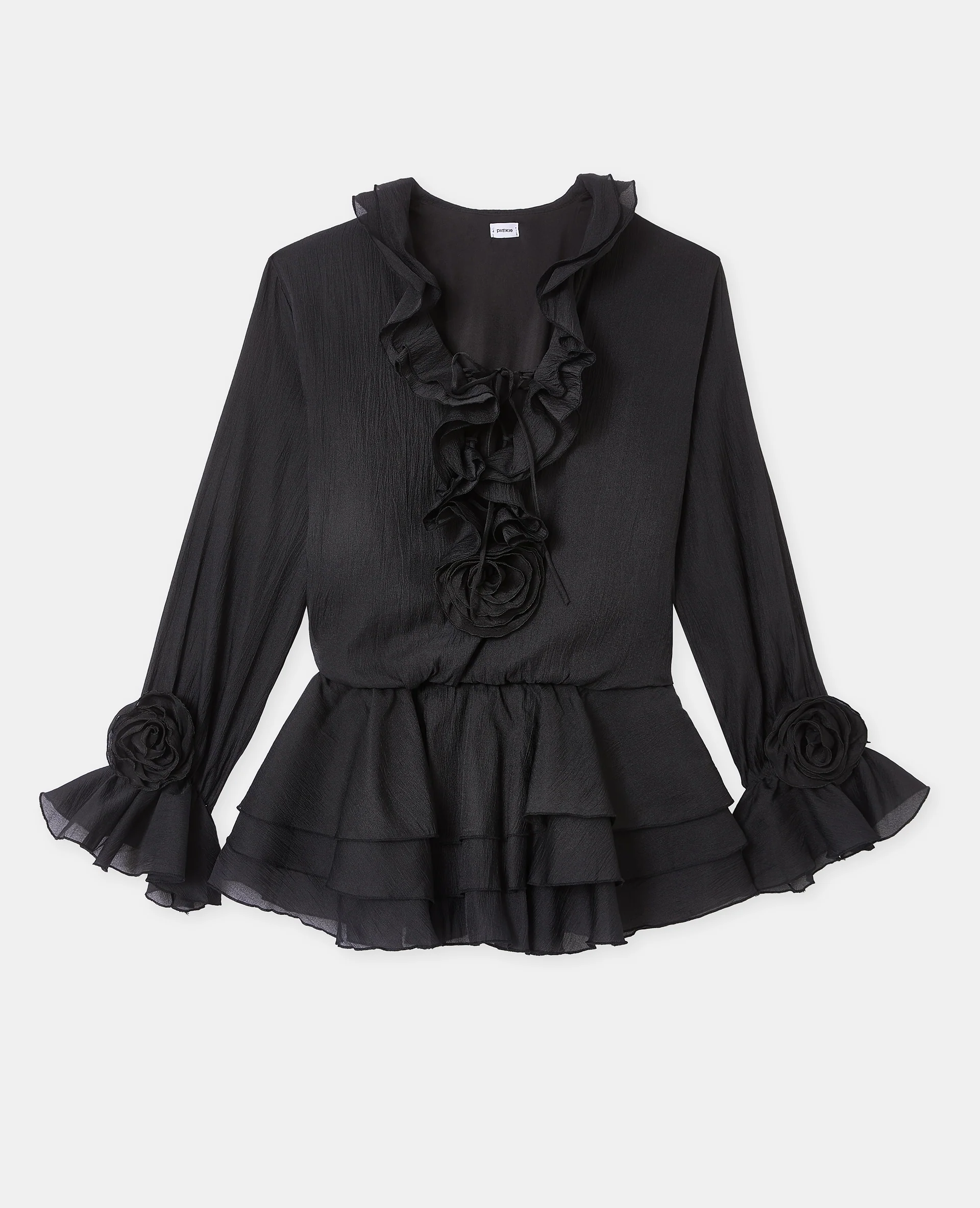 Robe courte en voile avec volants et fleurs - Image 4