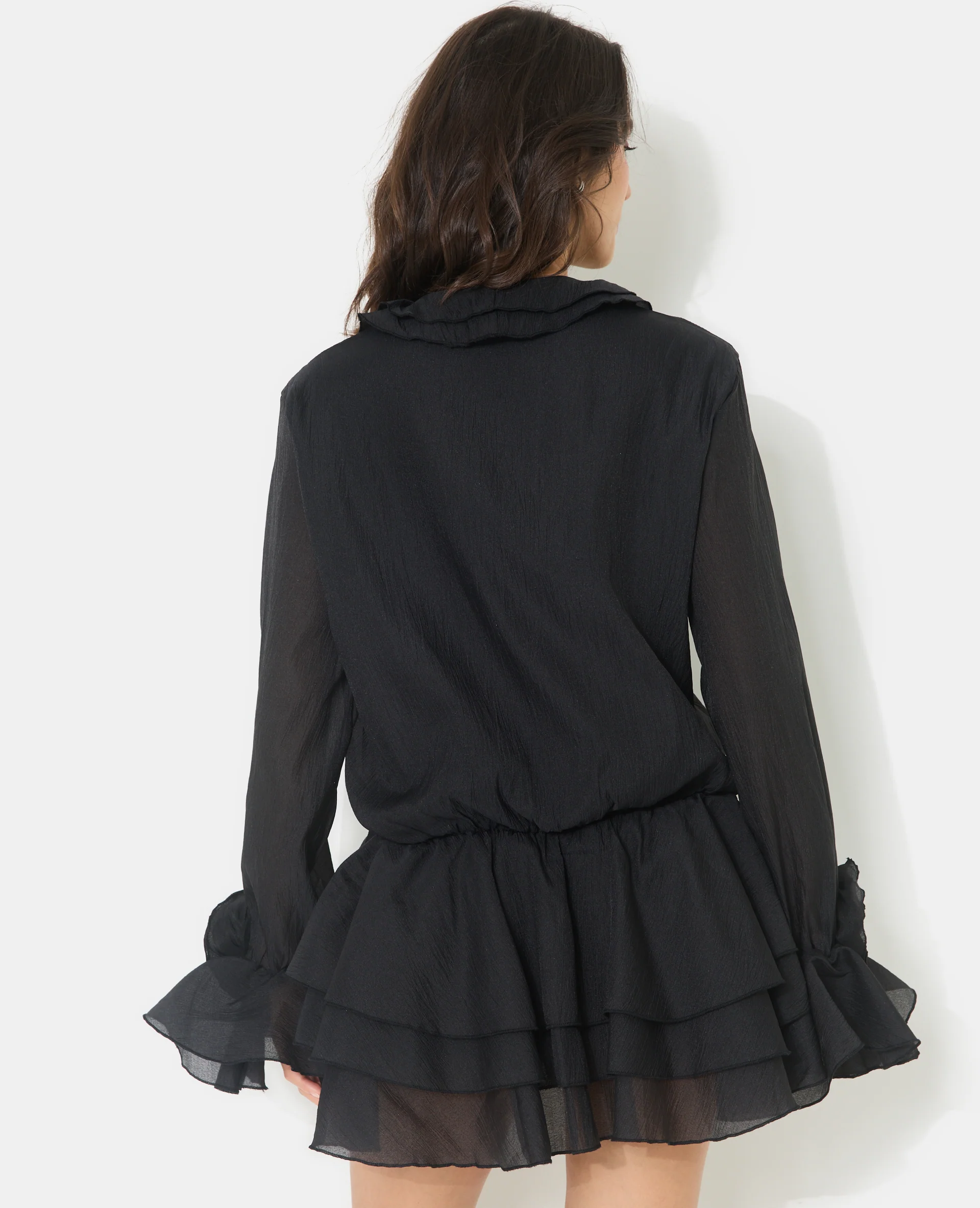 Robe courte en voile avec volants et fleurs - Image 6