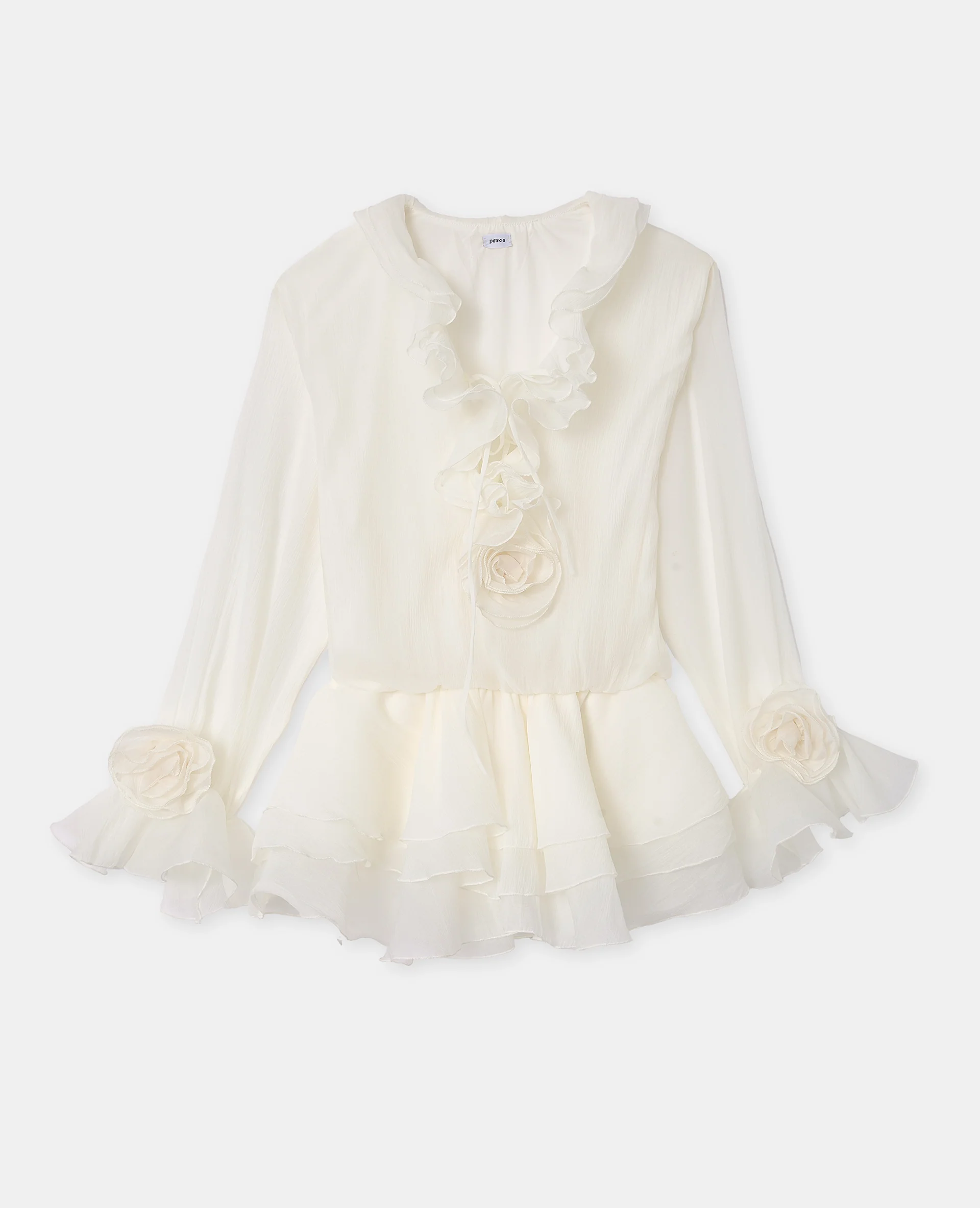 Robe courte en voile avec volants et fleurs - Image 4