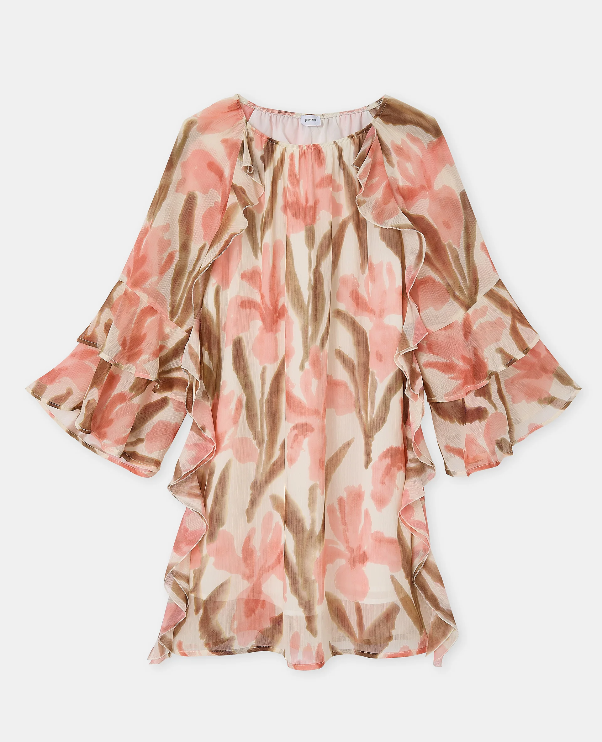 Robe courte en voile avec volants et motifs fleurs - Image 4