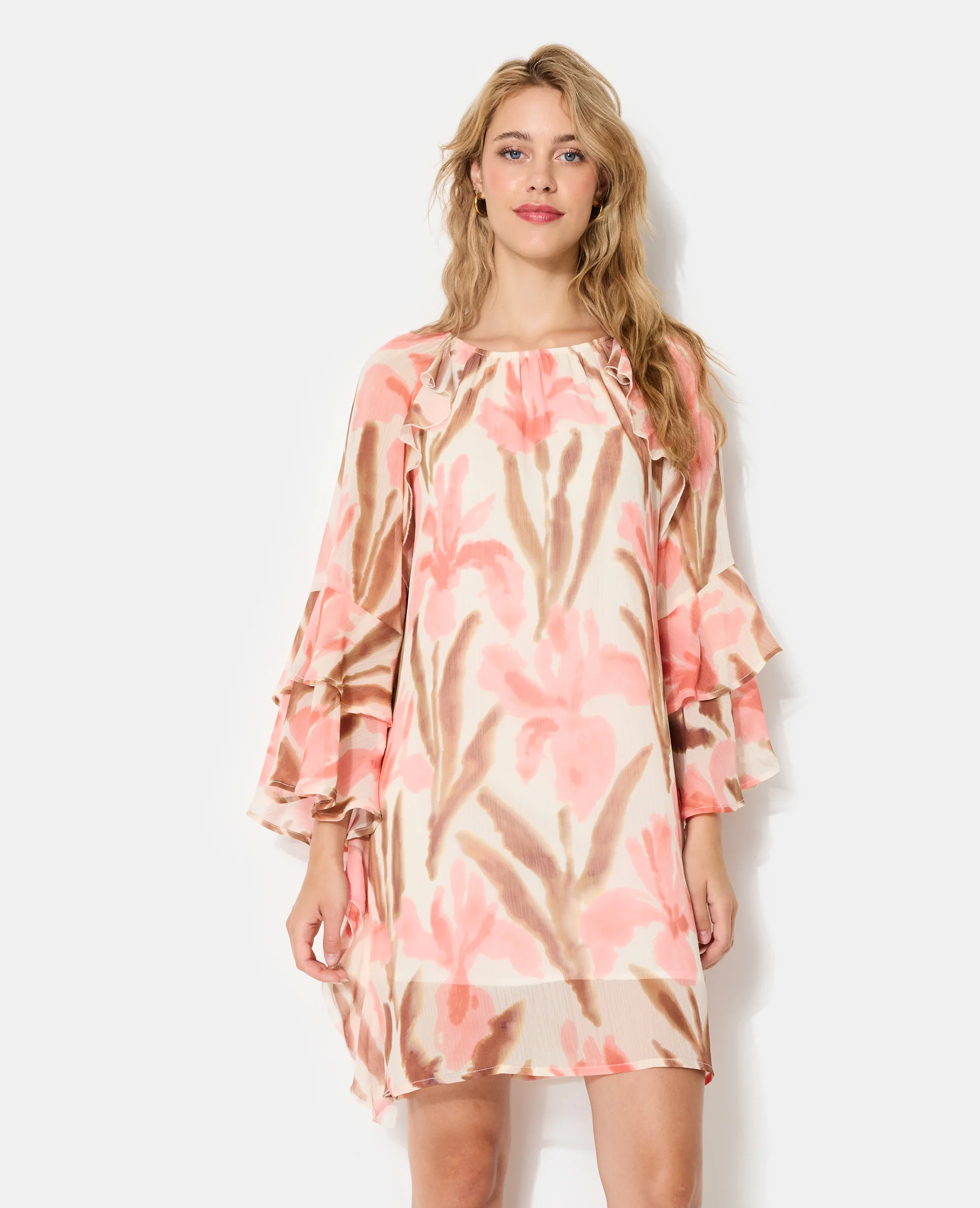 Robe courte en voile avec volants et motifs fleurs - Image 5