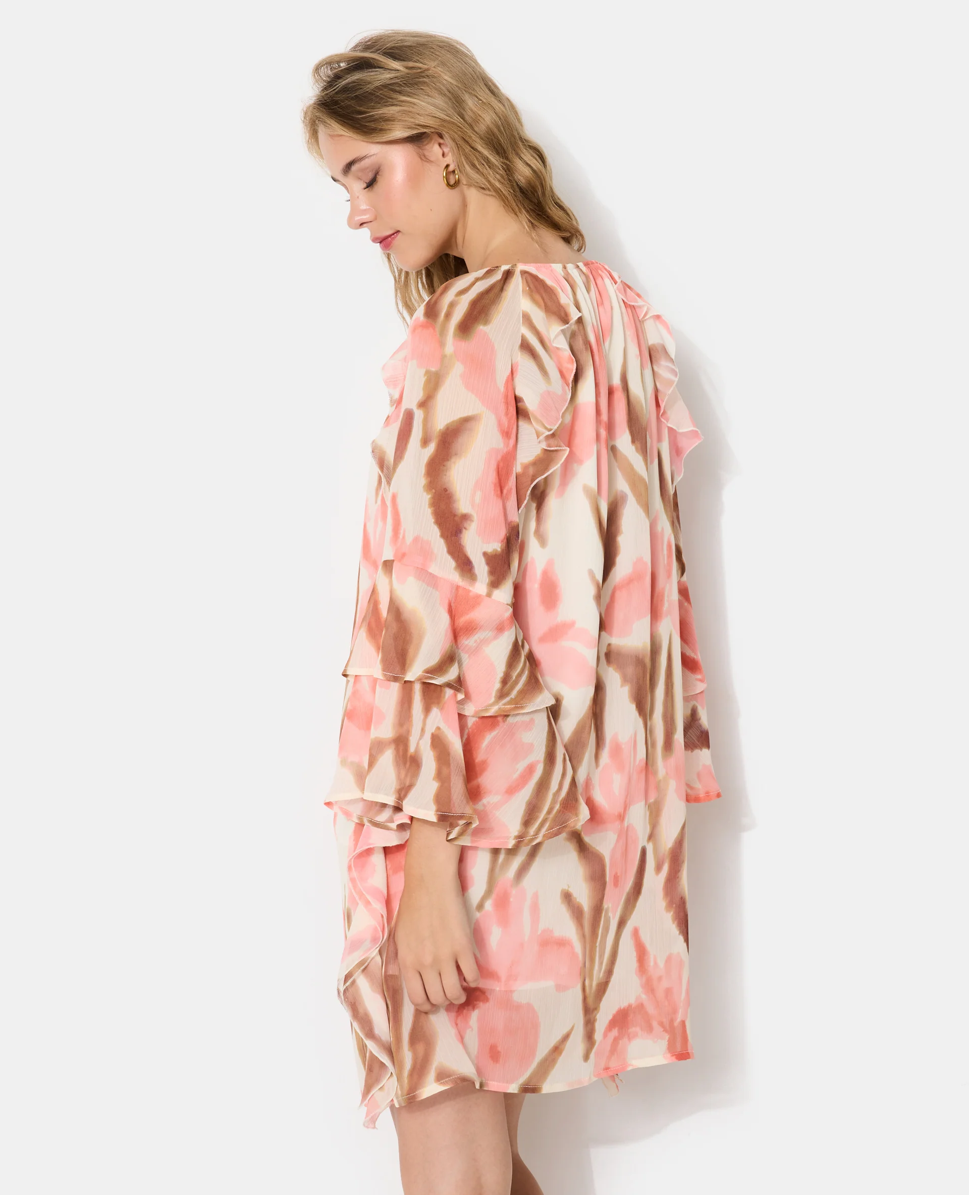 Robe courte en voile avec volants et motifs fleurs - Image 6