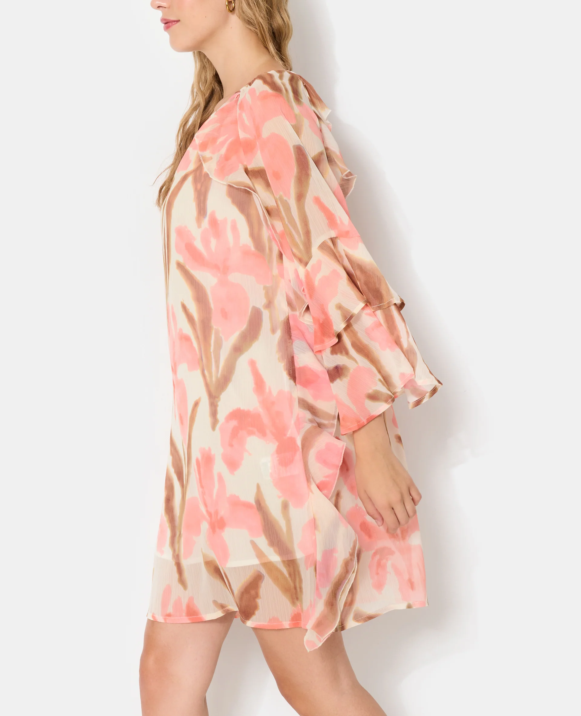 Robe courte en voile avec volants et motifs fleurs - Image 8