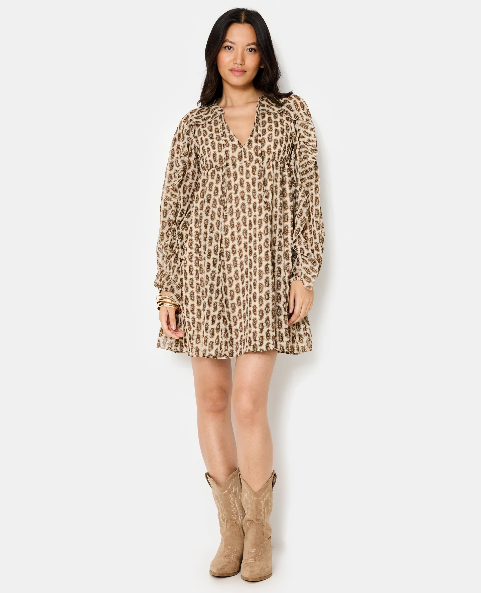 Robe en voile avec volants motifs cachemire
