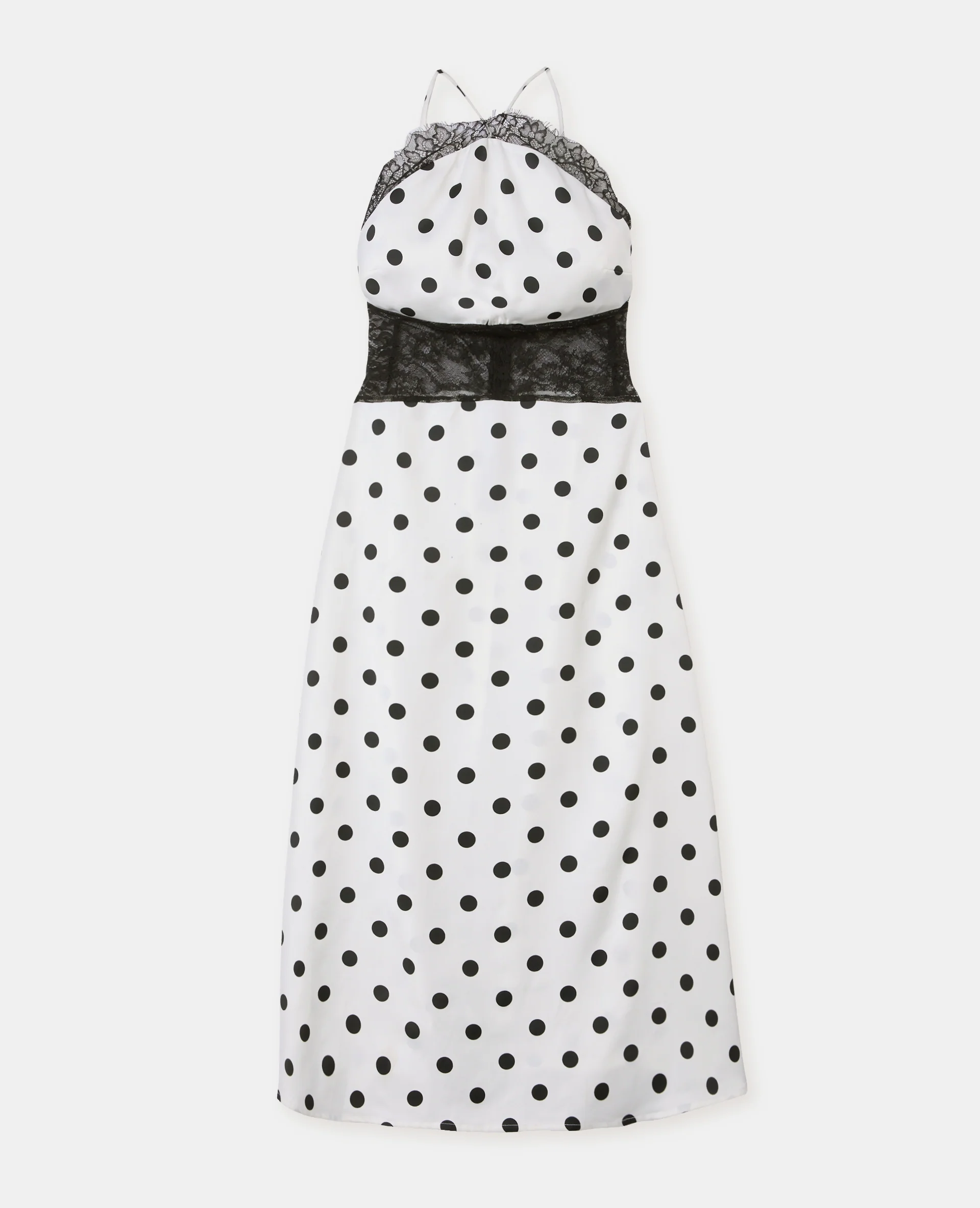 Robe longue à pois avec empiècements dentelle - Image 4
