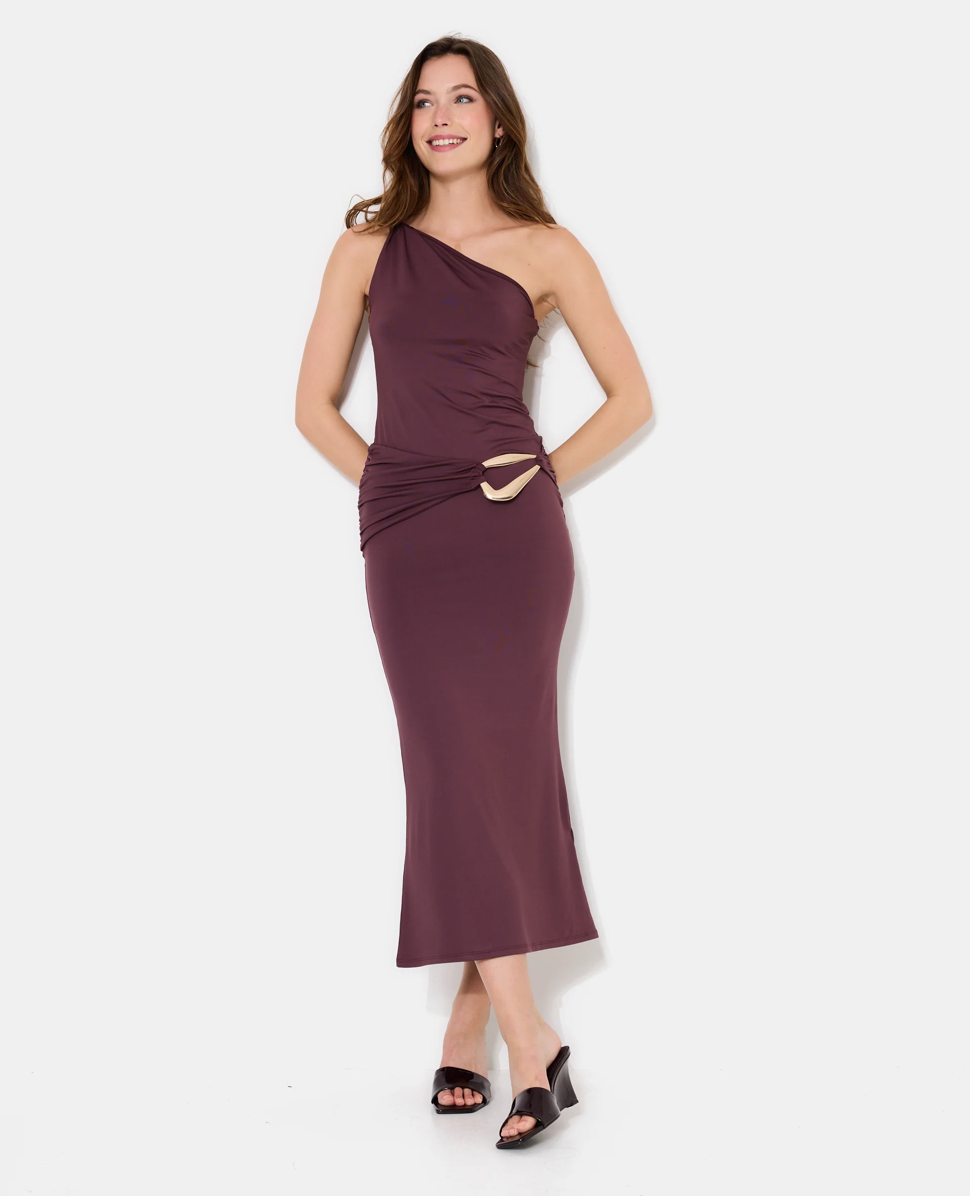 Robe longue asymétrique avec ceinture et boucle - Image 3
