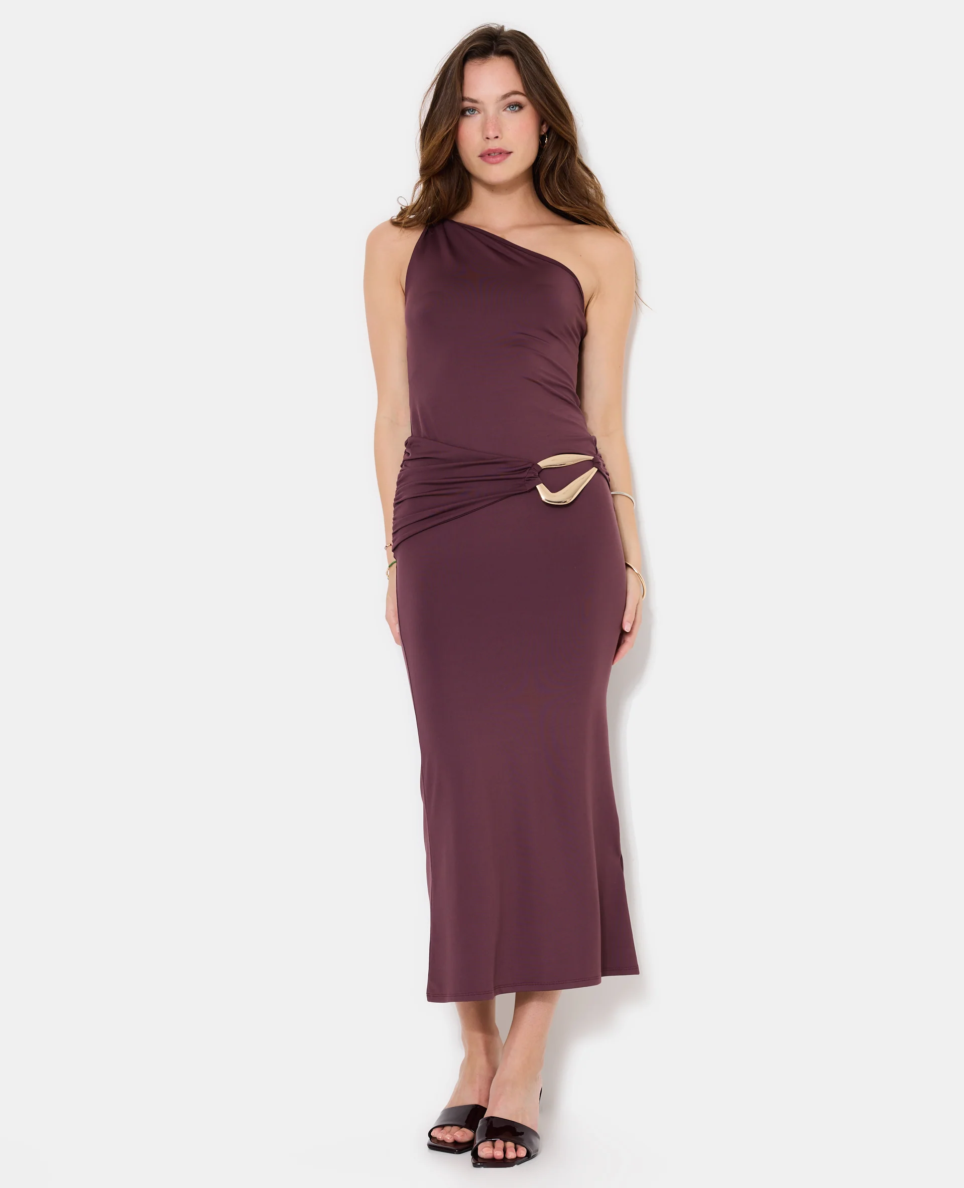 Robe longue asymétrique avec ceinture et boucle - Image 5