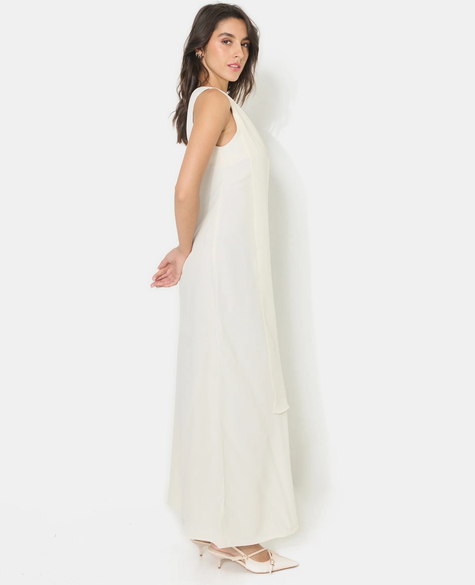 Robe longue asymétrique one shoulder avec drapé - Image 2