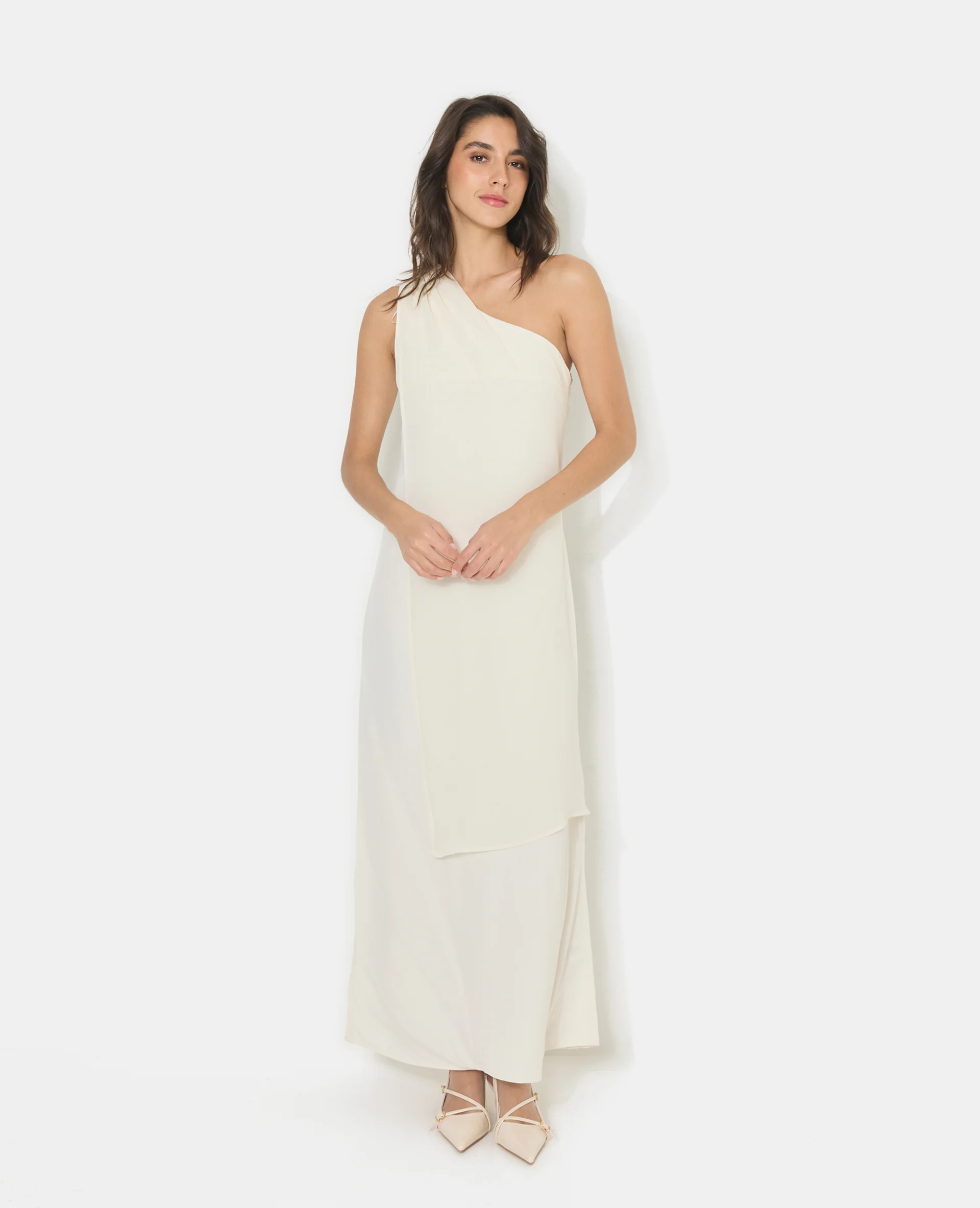 Robe longue asymétrique one shoulder avec drapé - Image 5