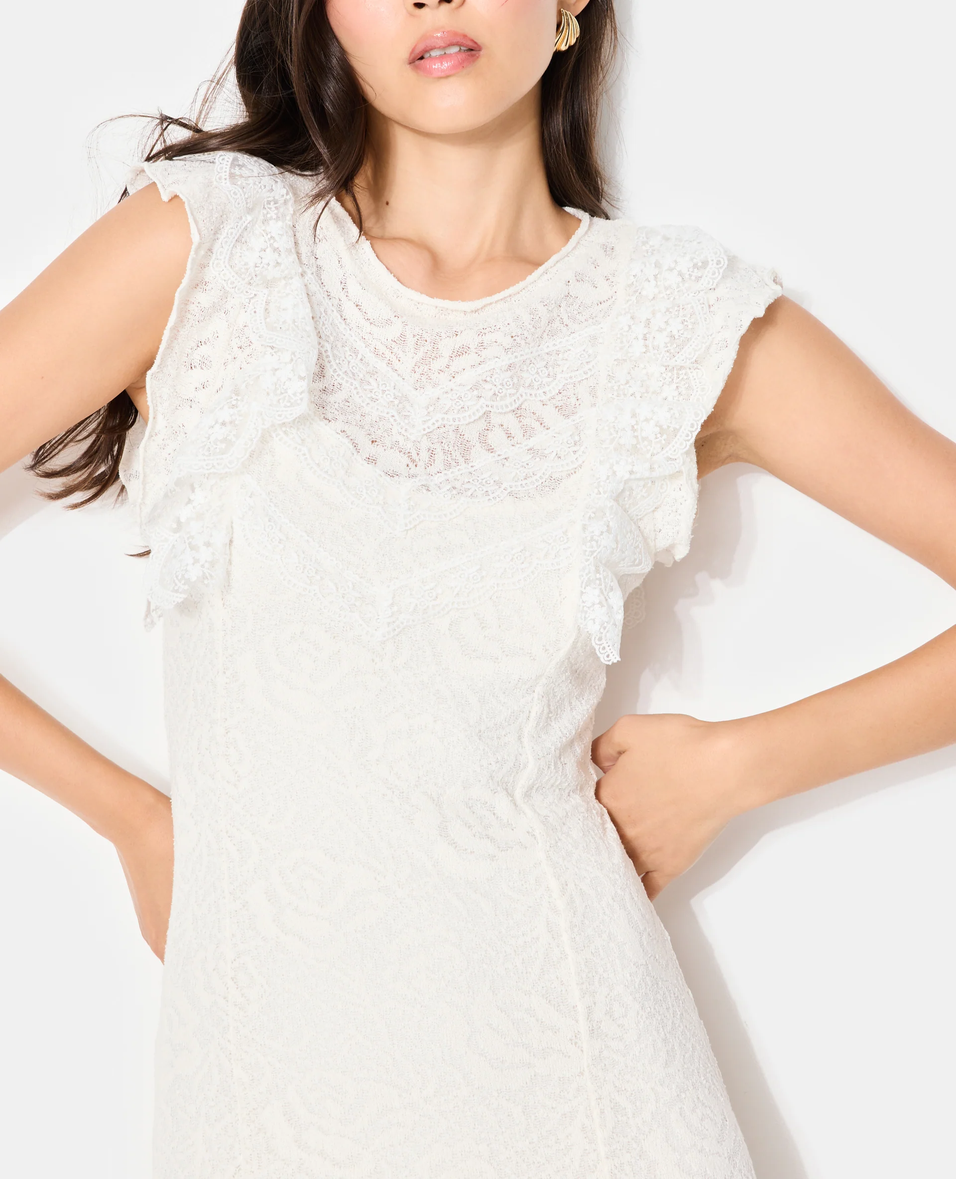 Robe longue en maille ajourée avec dentelle - Image 3