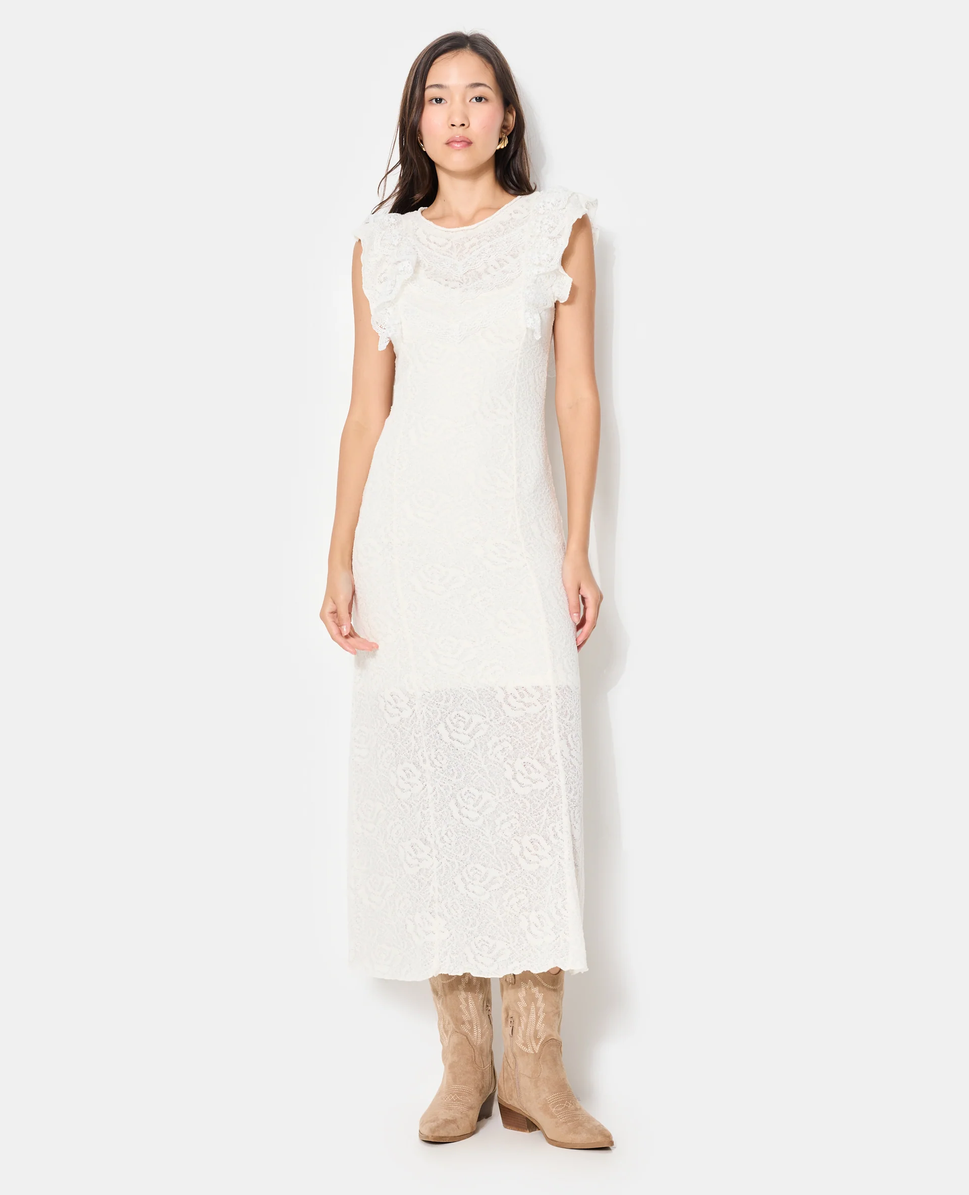 Robe longue en maille ajourée avec dentelle - Image 5