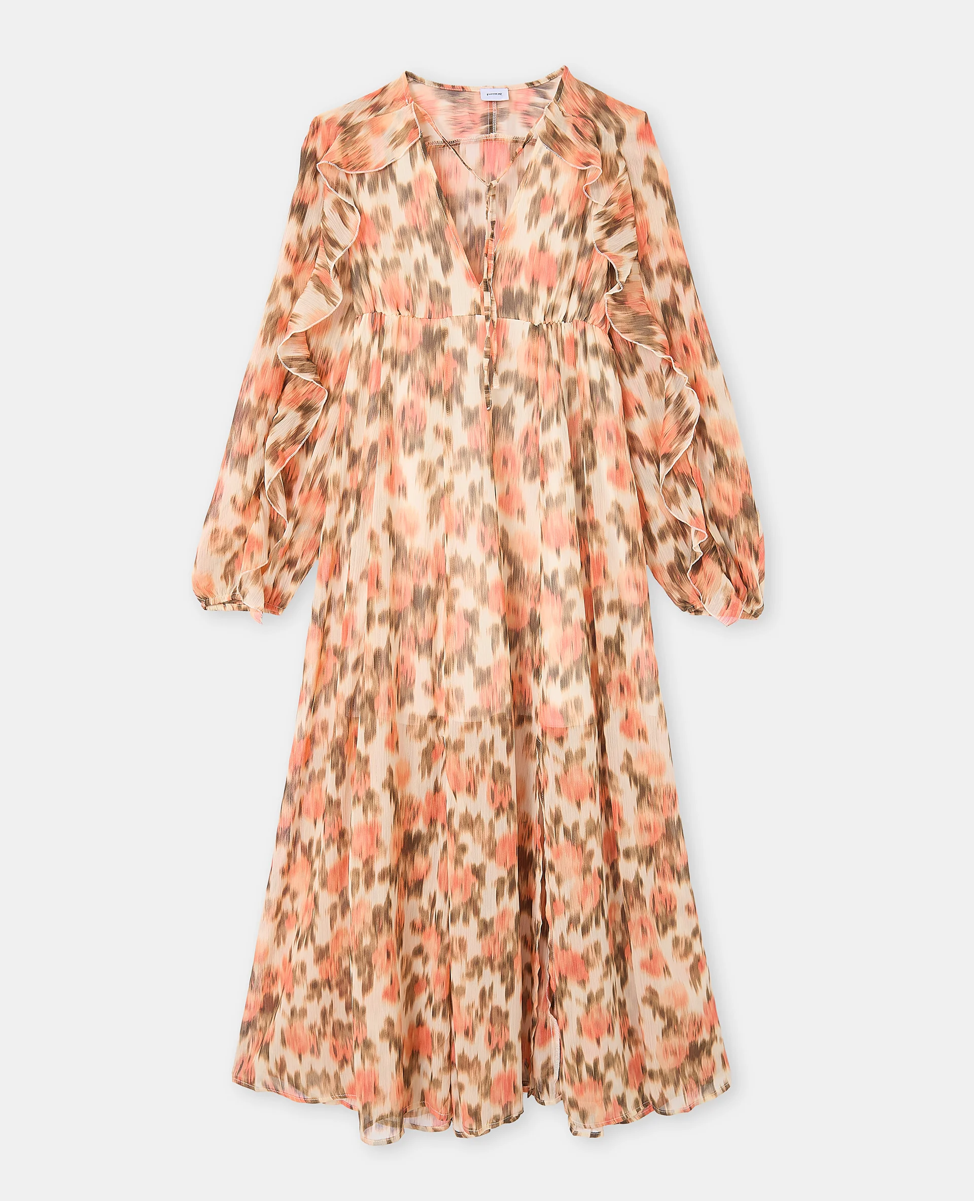 Robe longue en voile avec volants motif fleurs floues - Image 4