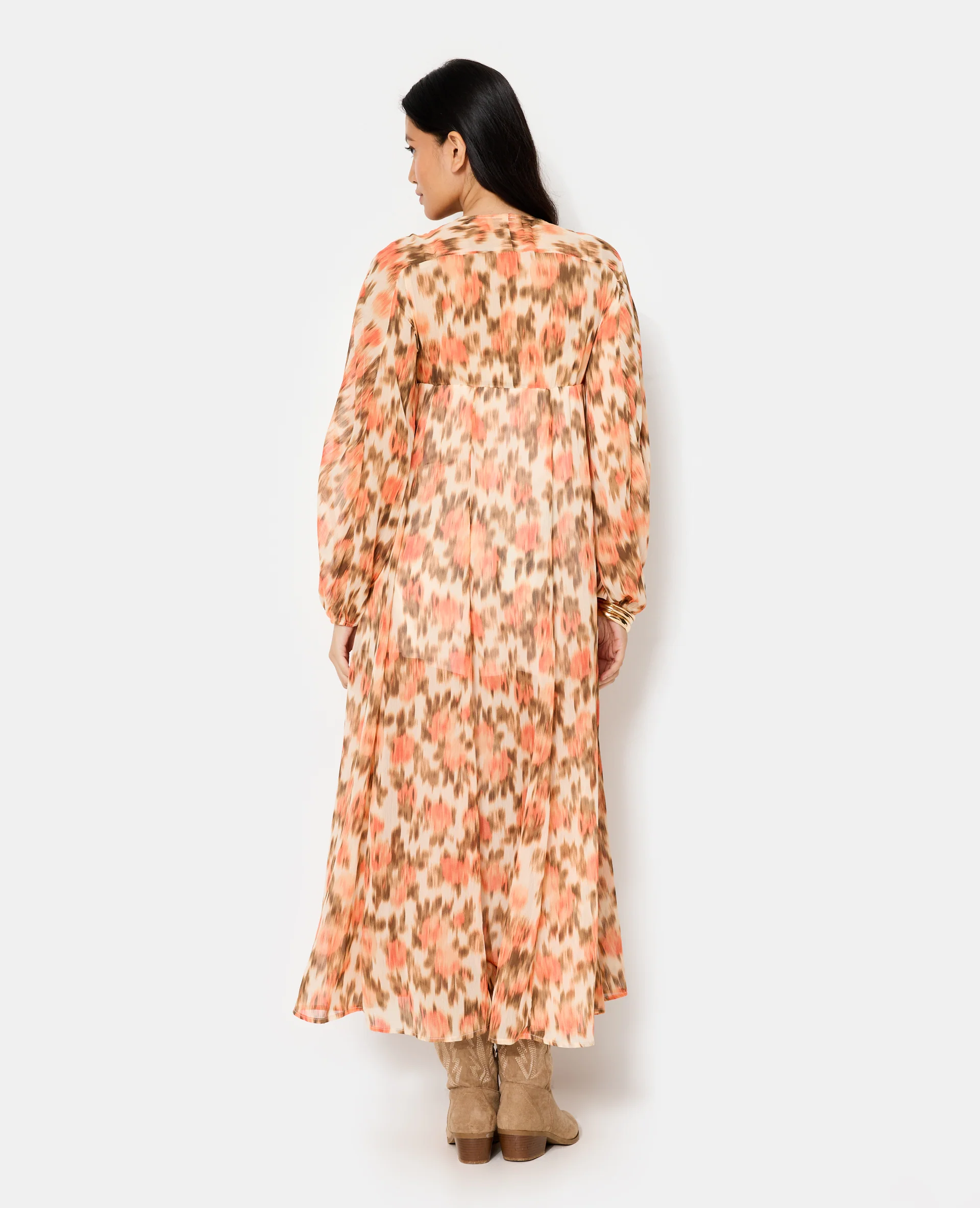 Robe longue en voile avec volants motif fleurs floues - Image 6