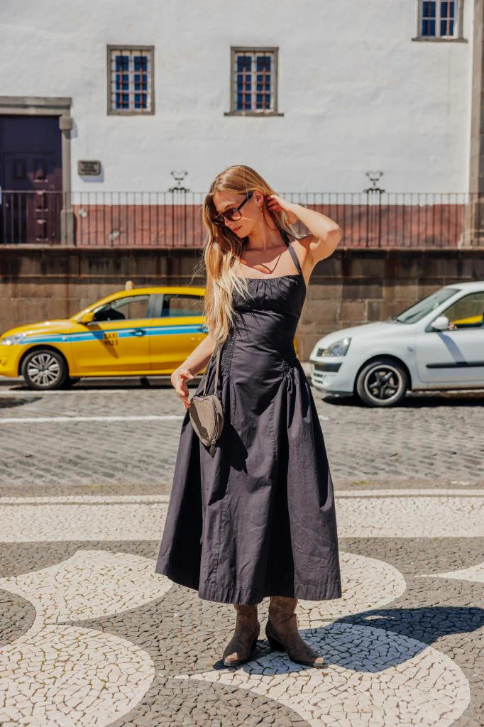 Robe longue évasée avec smocks