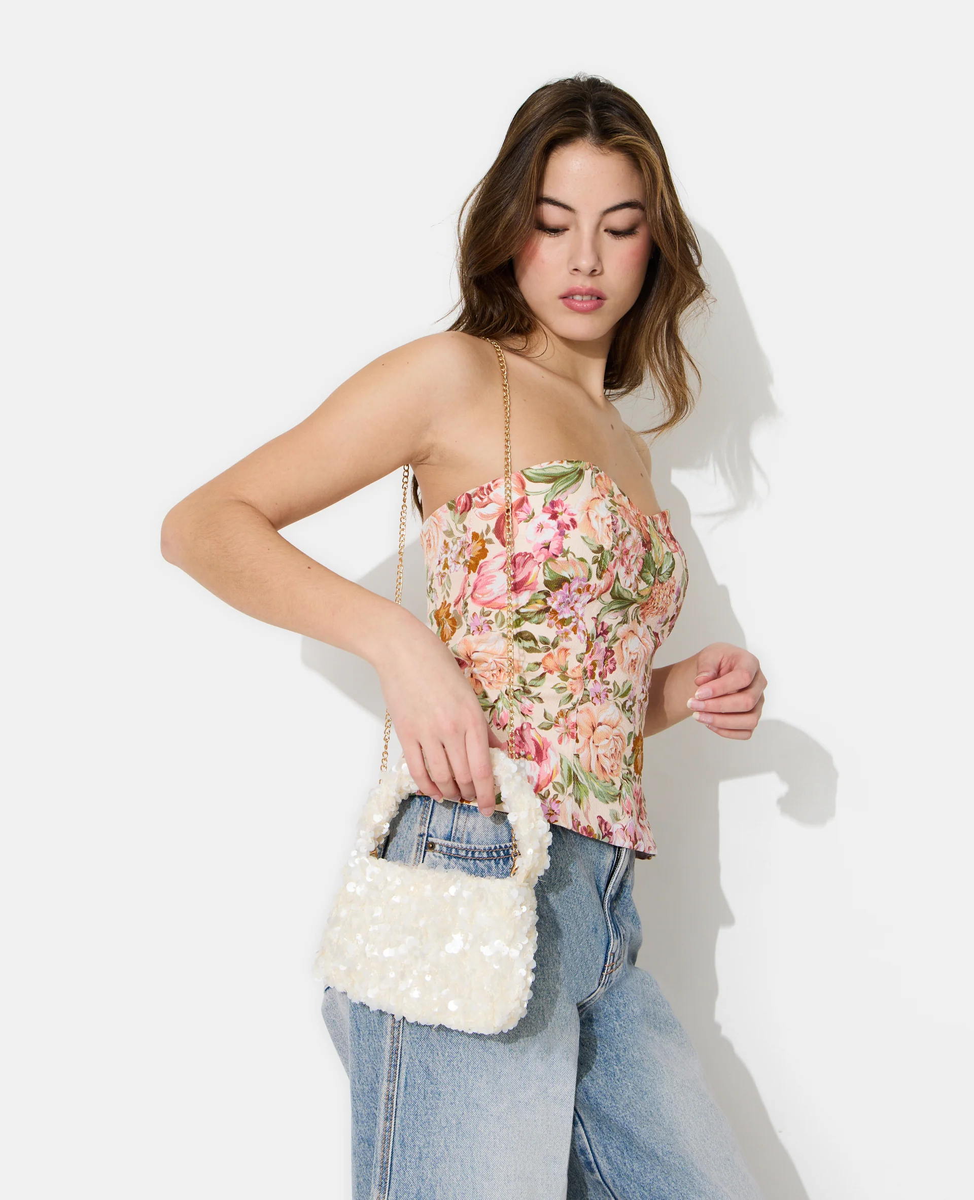 Sac sequins avec poignée et bandoulière chaîne - Image 2