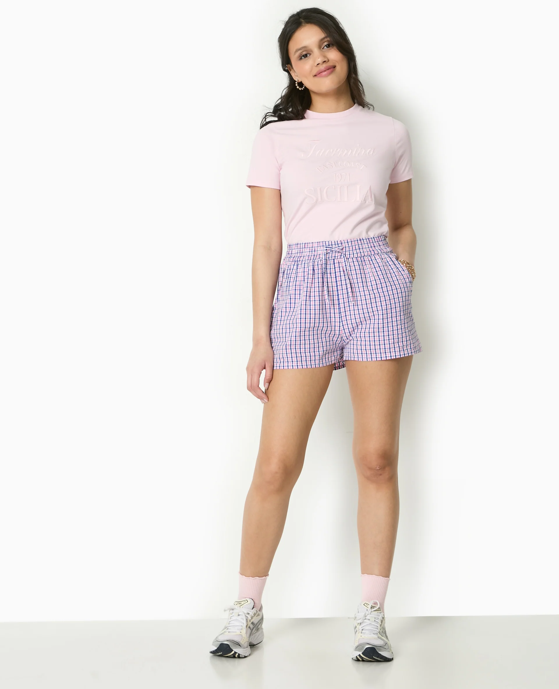 Short à carreaux avec taille élastiquée - Image 2