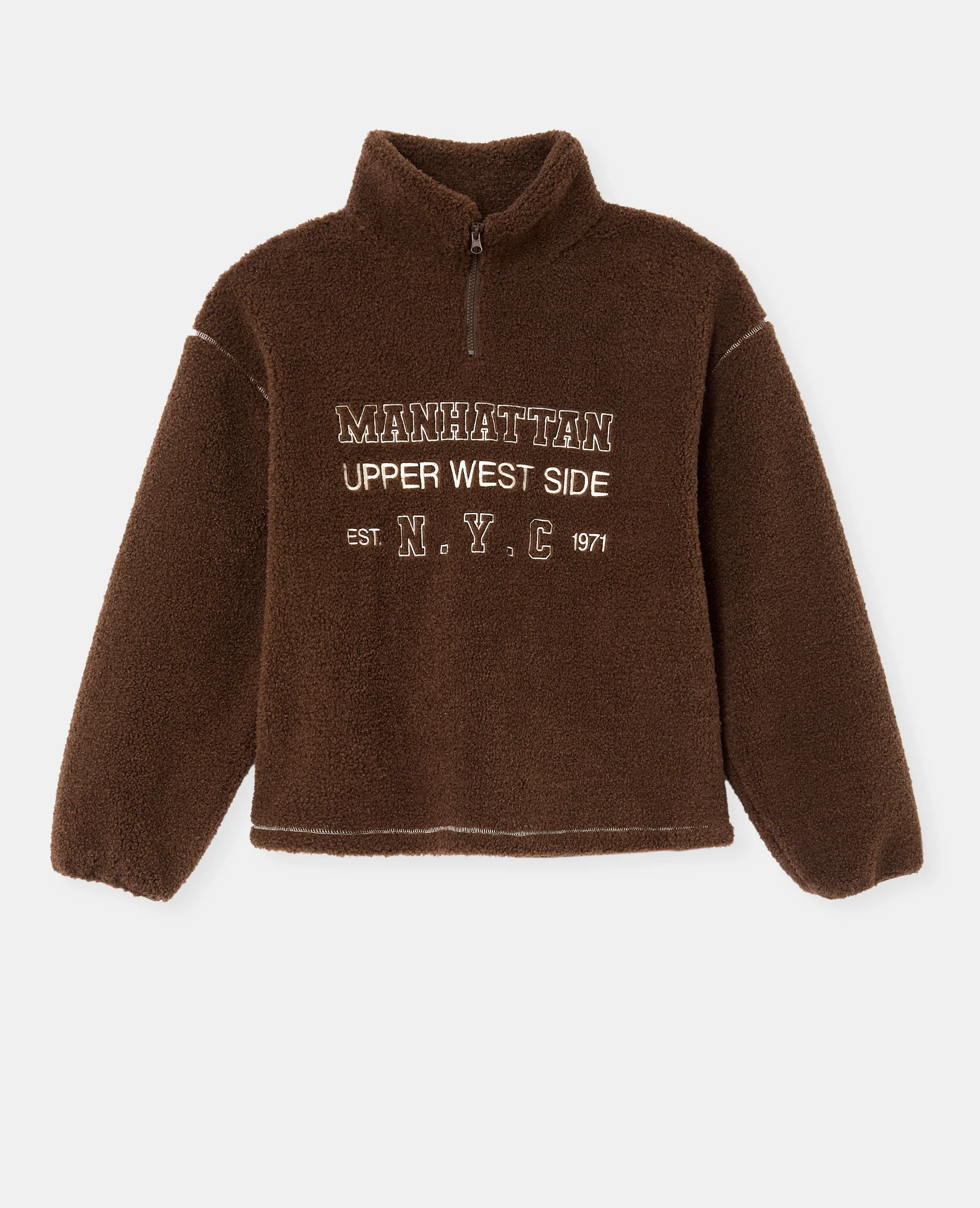 Sweat droit en sherpa col zippé avec broderies - Image 4