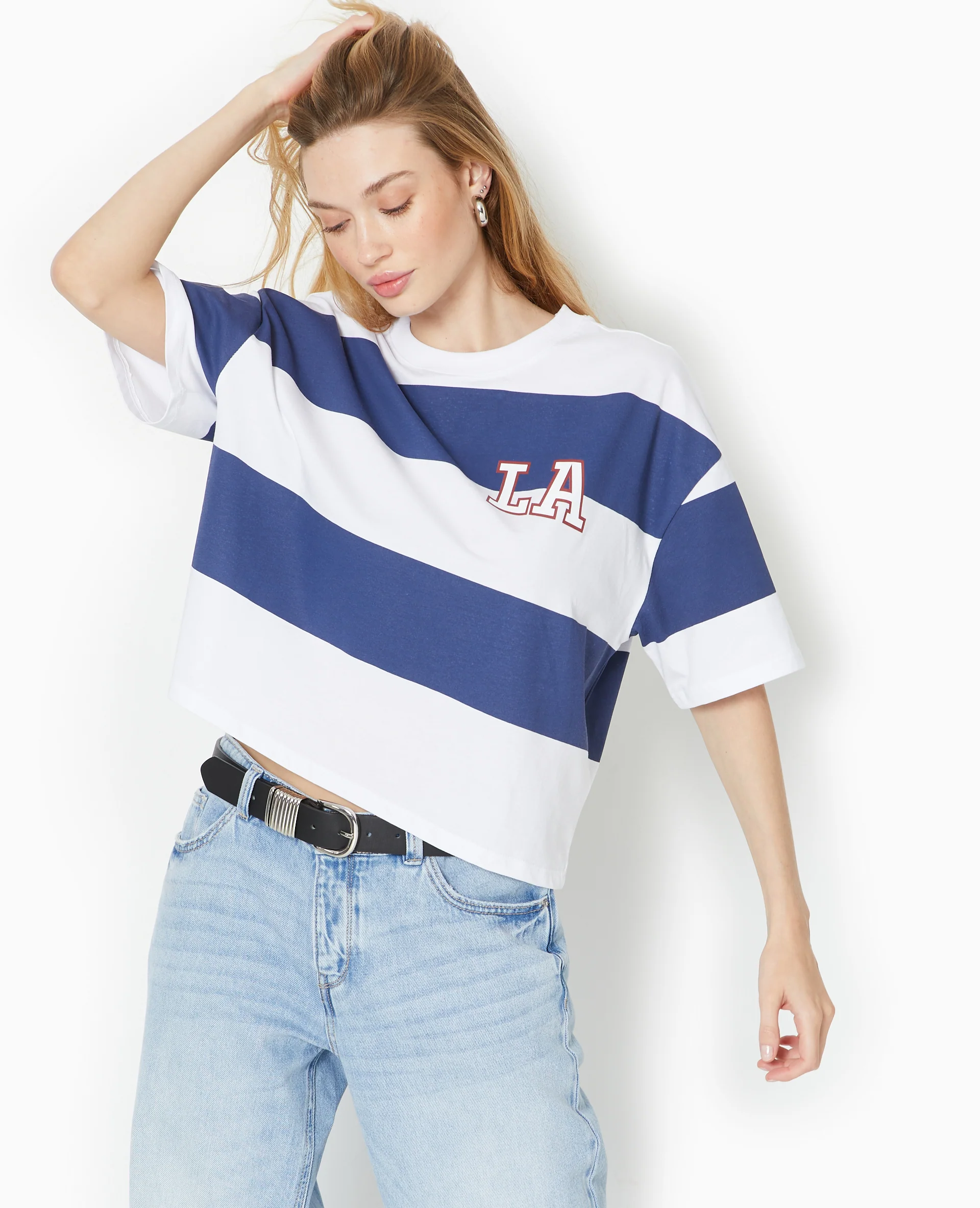 T-shirt ample et court larges rayures